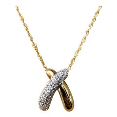 10k Yellow Gold .15 Carat Diamond Crossover Pendant w 14k Italian Chain 18"