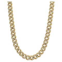 10K Yellow Gold 15.08ct Pave Diamond Cuban Link Chain Necklace