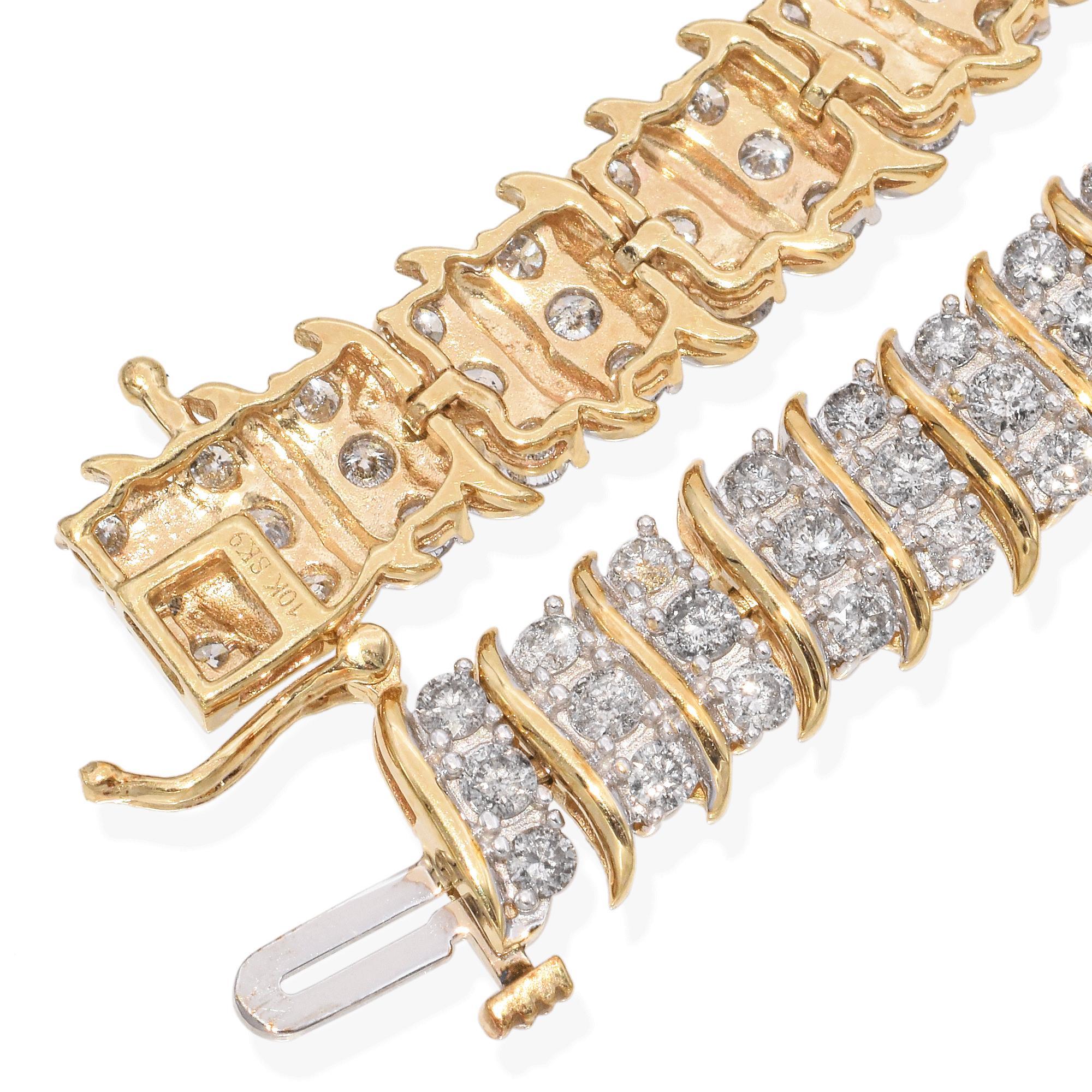 Taille ronde Bracelet à maillons en or jaune 10 carats avec diamants 1,62 TCW en vente
