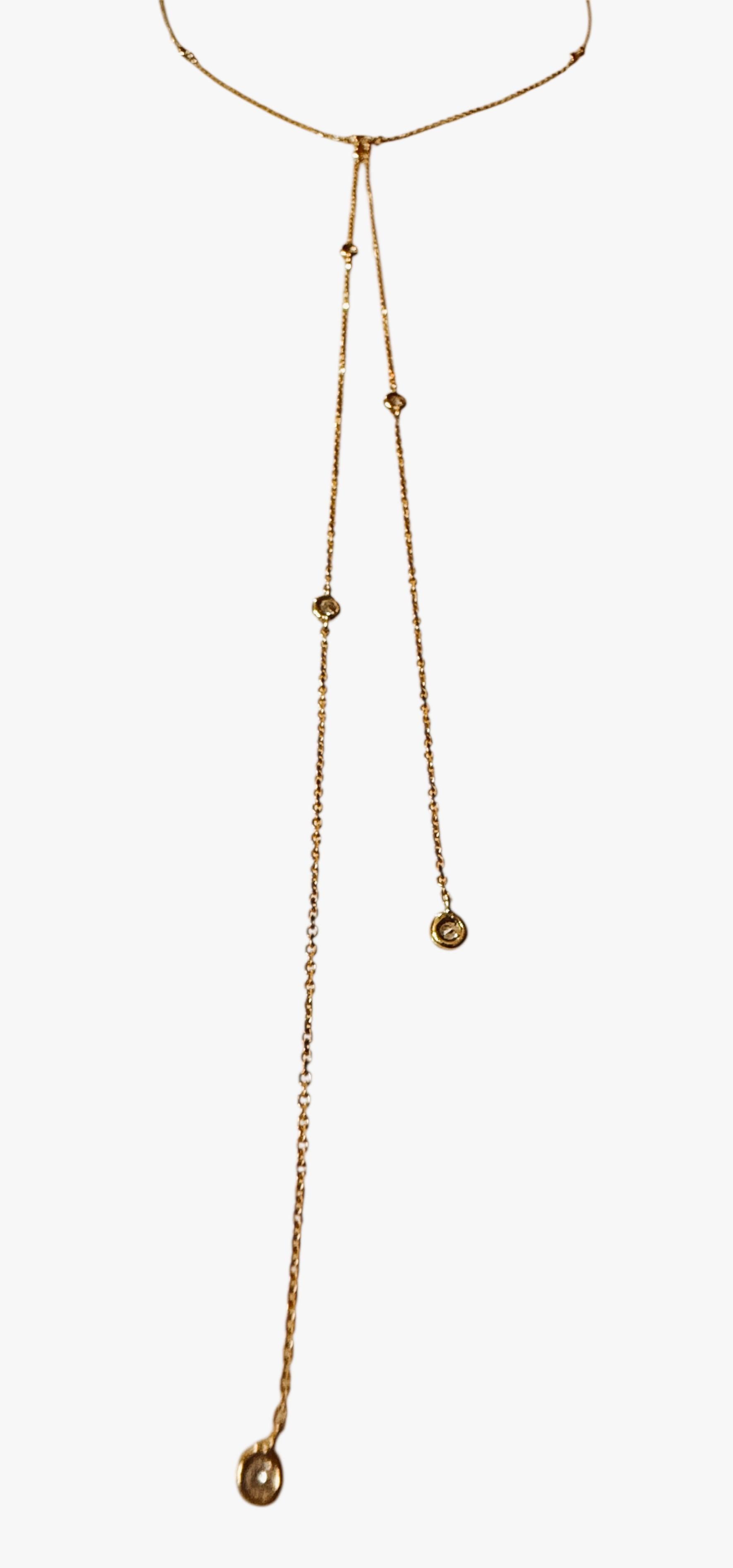 Collier en or jaune 10k, diamant taille brillant Saturn Y Split Drop Necklace en vente 5