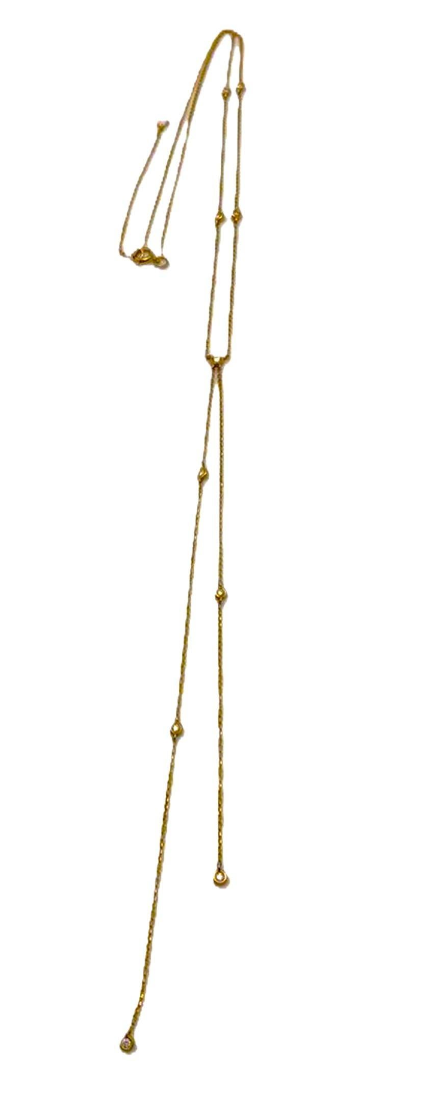 Collier en or jaune 10k, diamant taille brillant Saturn Y Split Drop Necklace en vente 6