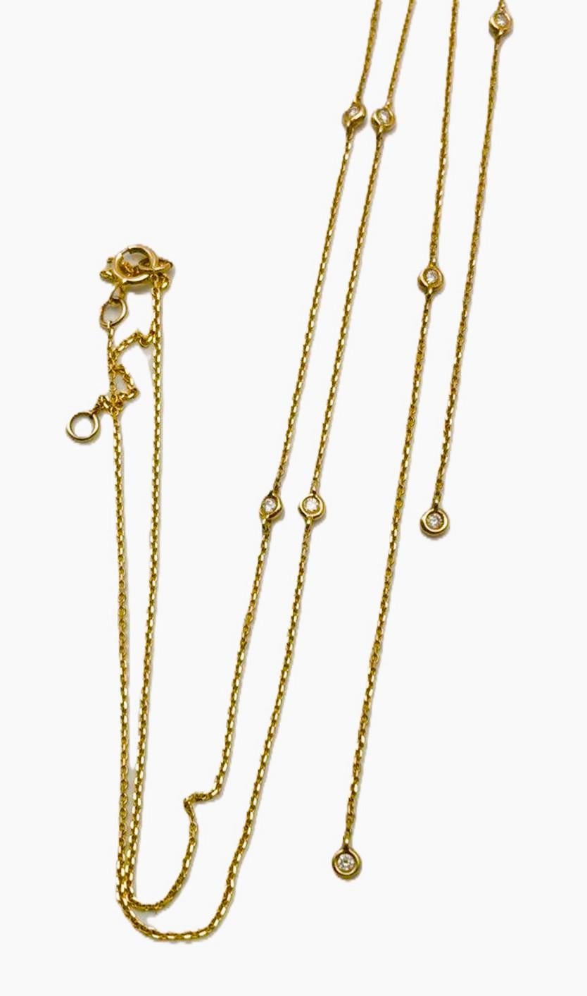 Collier en or jaune 10k, diamant taille brillant Saturn Y Split Drop Necklace en vente 7