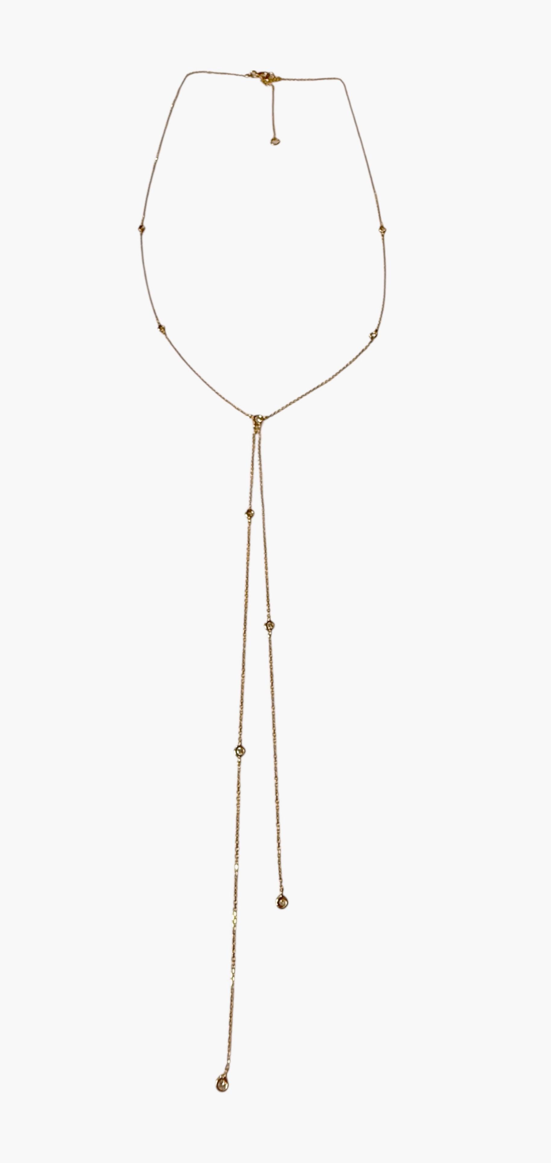 Collier en or jaune 10k, diamant taille brillant Saturn Y Split Drop Necklace en vente 4