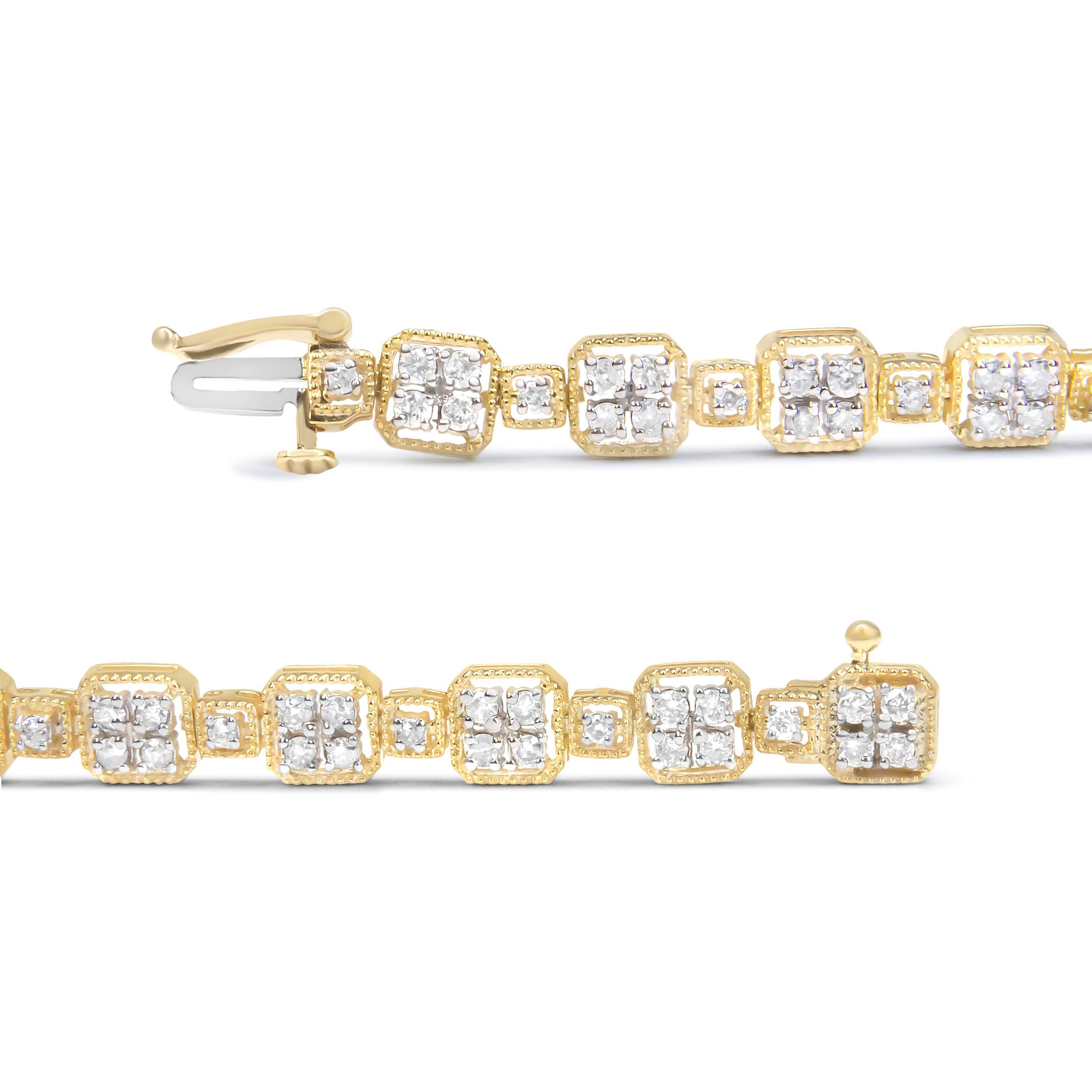 Showcasing a glamorous look to illuminate your every style choice, this stylish link bracelet features an array of shimmering diamonds in a square silhouette for a modern edge. This sophisticated design showcases square-shaped links of alternating