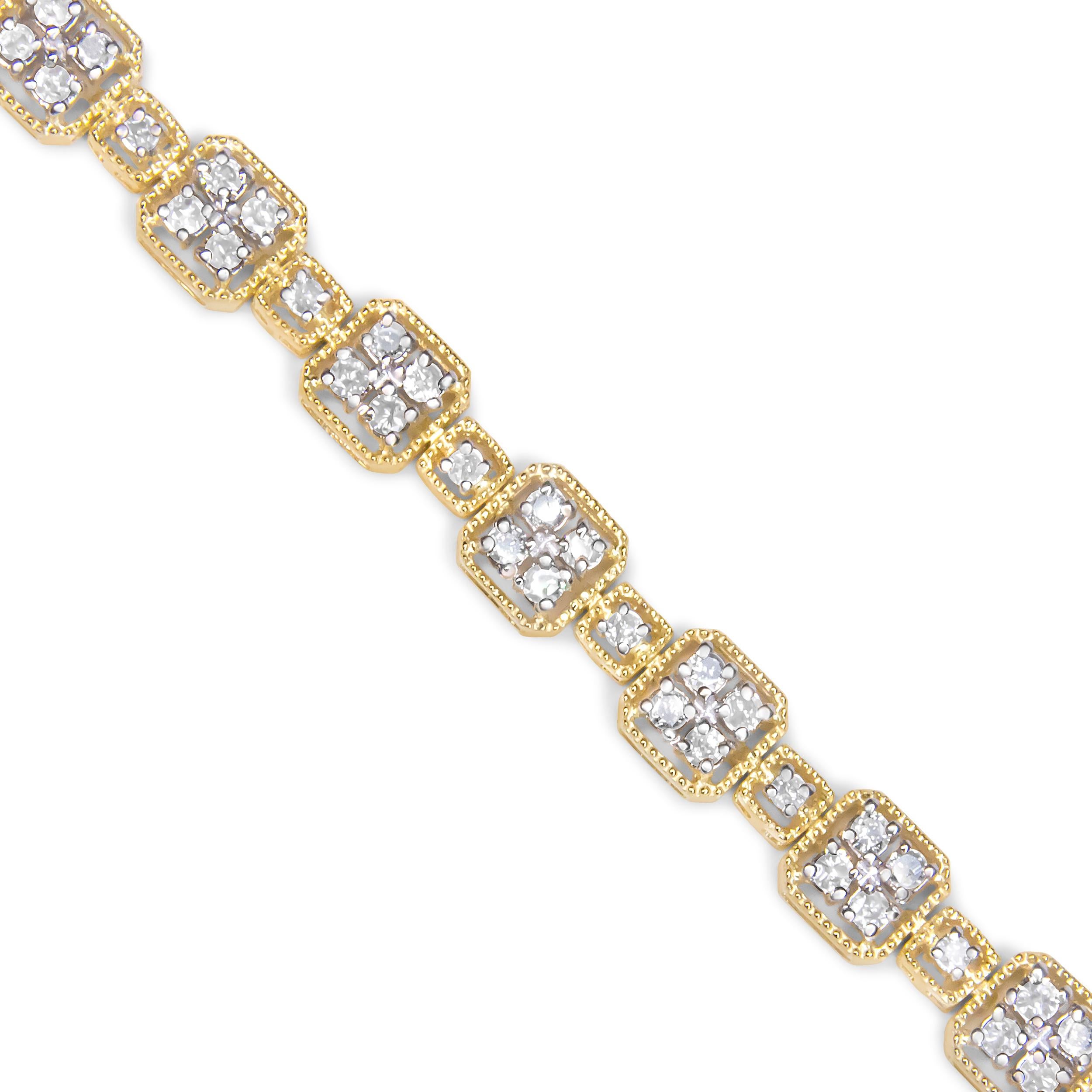Modern 10K Yellow Gold 2.0 Carat Diamond Square Link Bracelet For Sale
