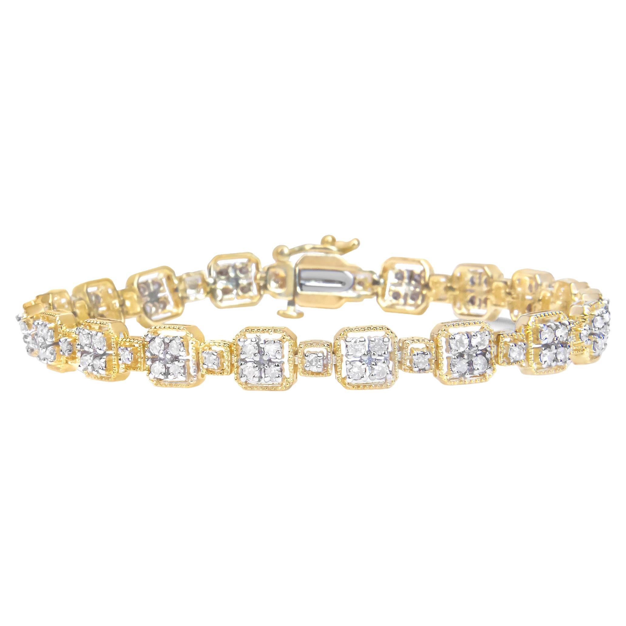 10K Yellow Gold 2.0 Carat Diamond Square Link Bracelet For Sale