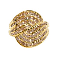 10K Yellow Gold 2.0 Cttw Channel Set Diamond Cocktail Swirl Band Ring