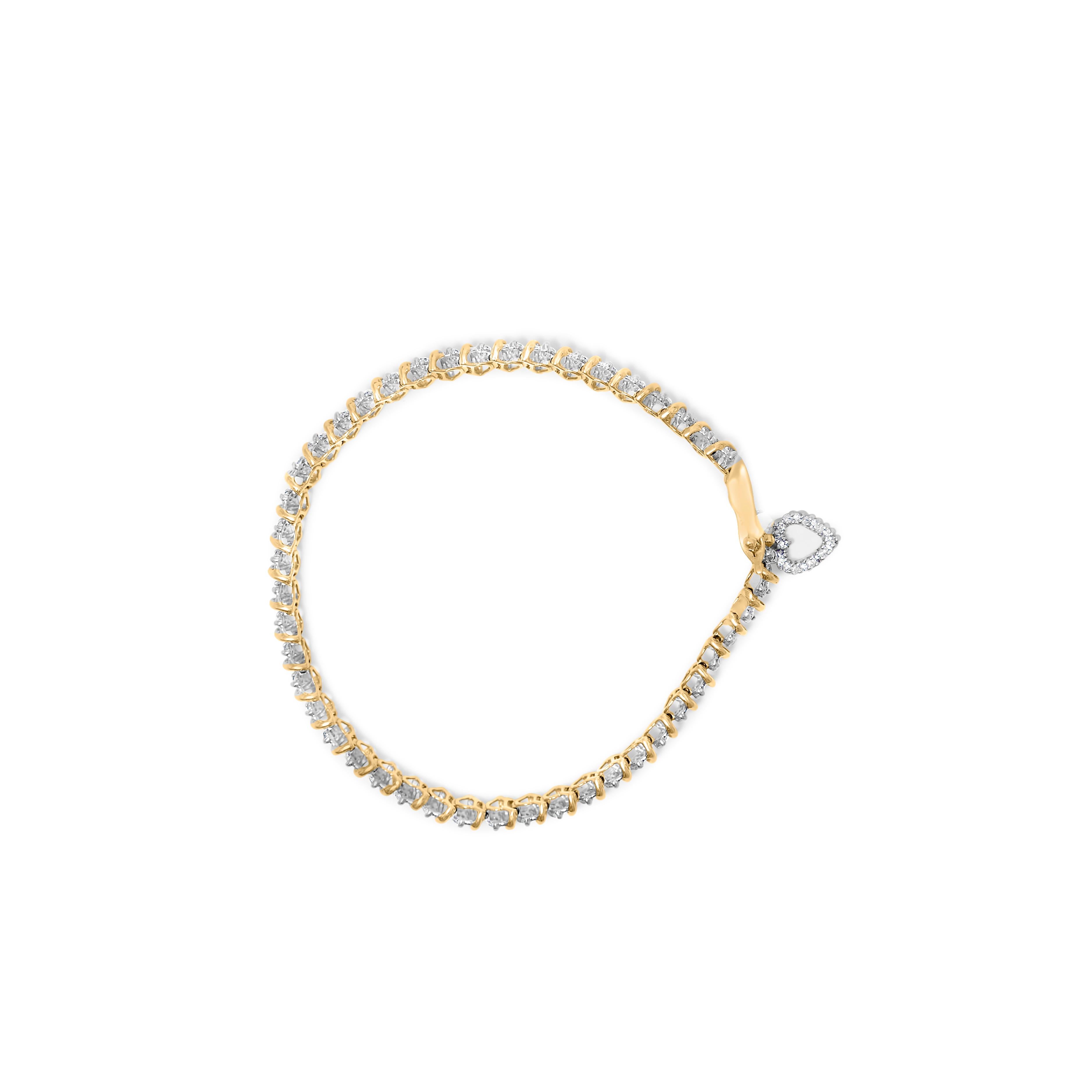 Moderne Or jaune 10K, 2.0 Cttw Diamond 2 Row Link and Heart Charm 7