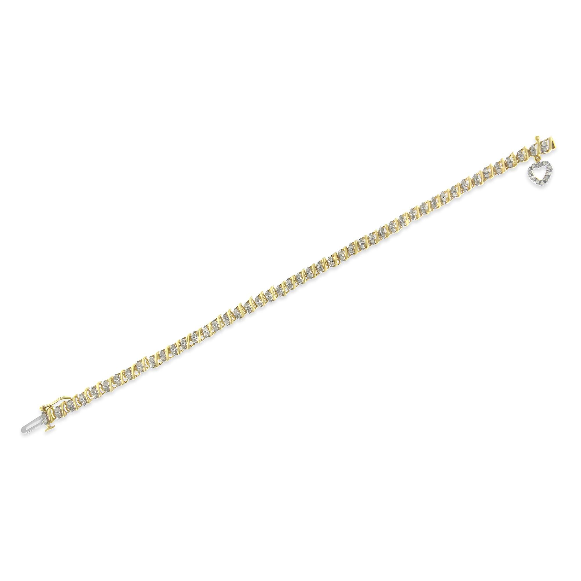 Or jaune 10K, 2.0 Cttw Diamond 2 Row Link and Heart Charm 7