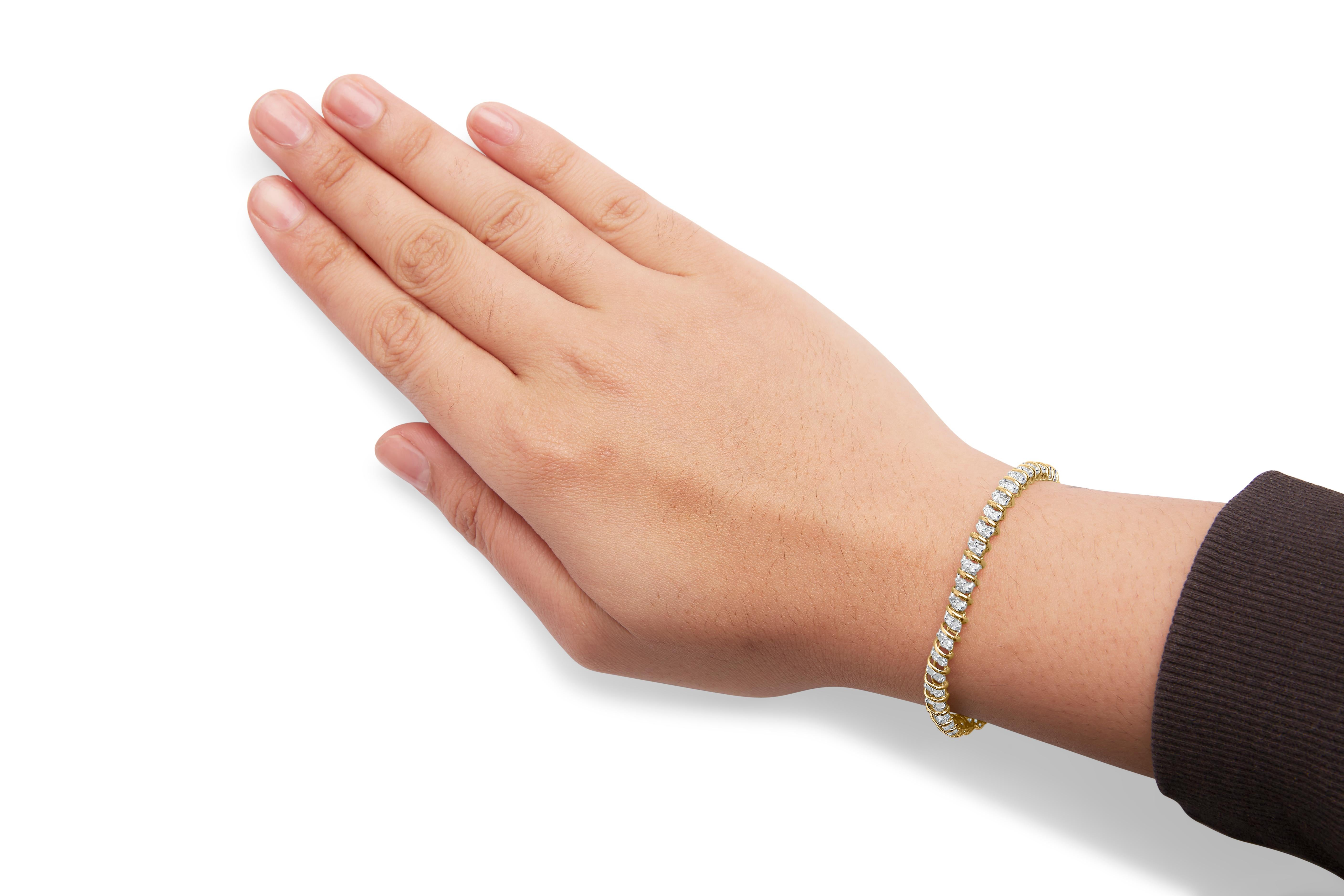 Or jaune 10K, 2.0 Cttw Diamond 2 Row Link and Heart Charm 7