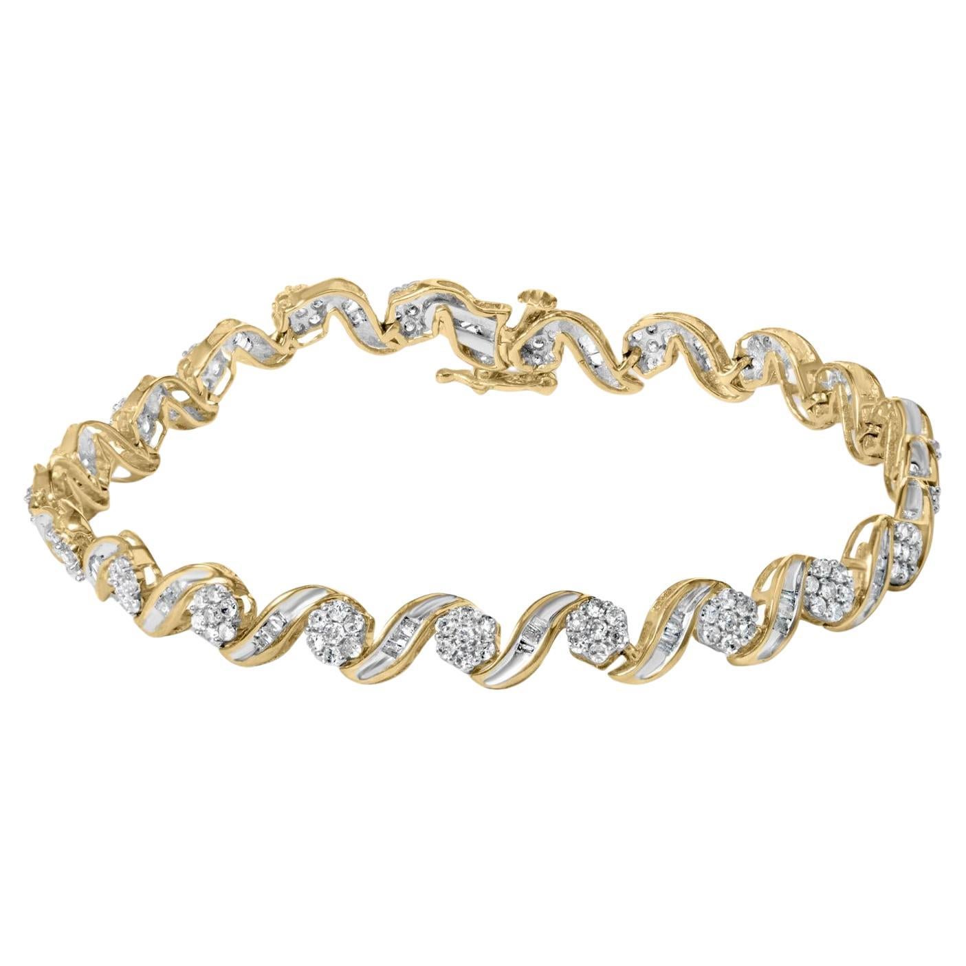 Bracelet à maillons en or jaune 10K, 2.0 cttw Diamond Floral Design Swirl