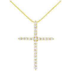 Collana con ciondolo a croce in oro giallo 10K e diamanti rotondi da 2,0 Cttw con catena a scatola