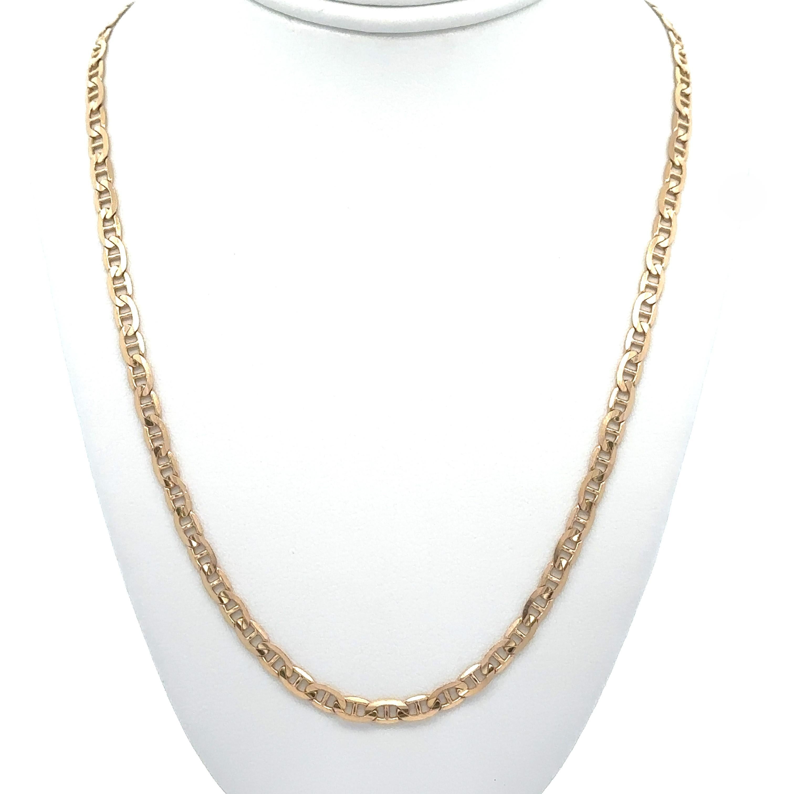 Material: Solid 10k Yellow Gold
Weight: 6.9 Grams 
Type: Flat Mariner Chain Link
Length: 20