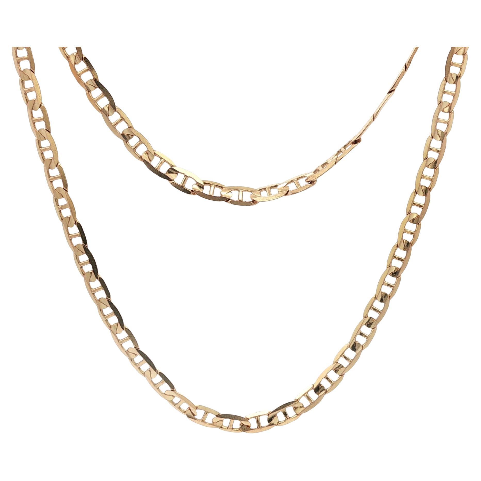 10k Yellow Gold 20" Flat Mariner Link Chain Necklace w/ Spring Ring Clasp For Sale