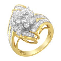 10K Yellow Gold 2.00 Carat Round and Baguette Diamond Swirl Ring