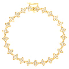 10K Yellow Gold 2.00 Carat Round-Cut Diamond 4 Leaf Clover Link Bracelet
