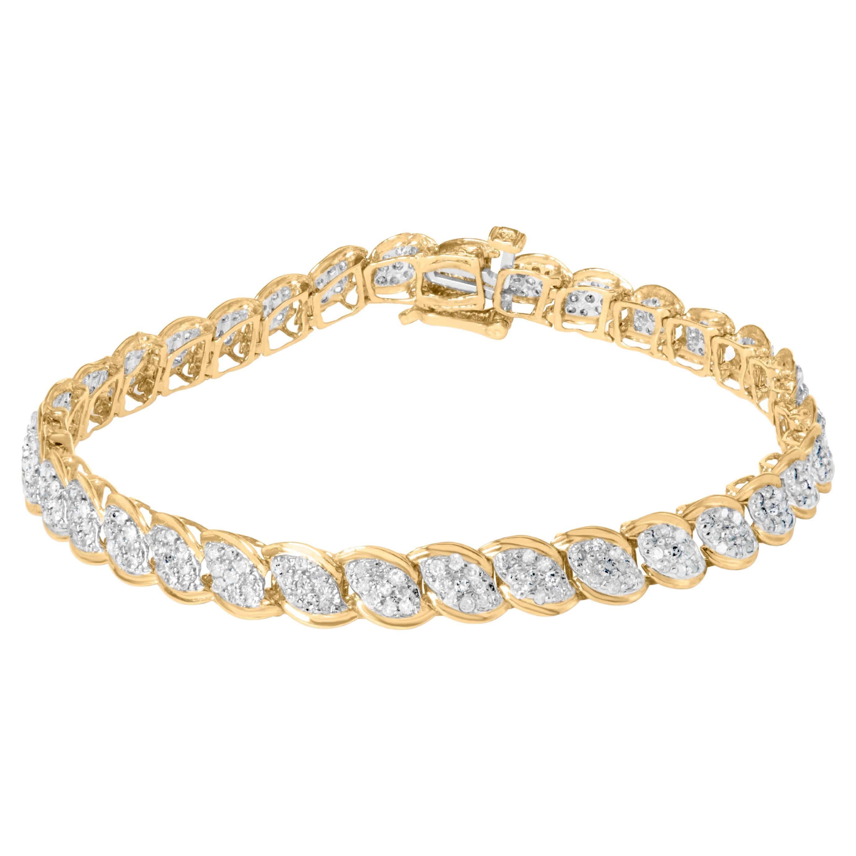 10K Yellow Gold 2.00 Carat Round-Cut Diamond Link 7.5" Bracelet For Sale