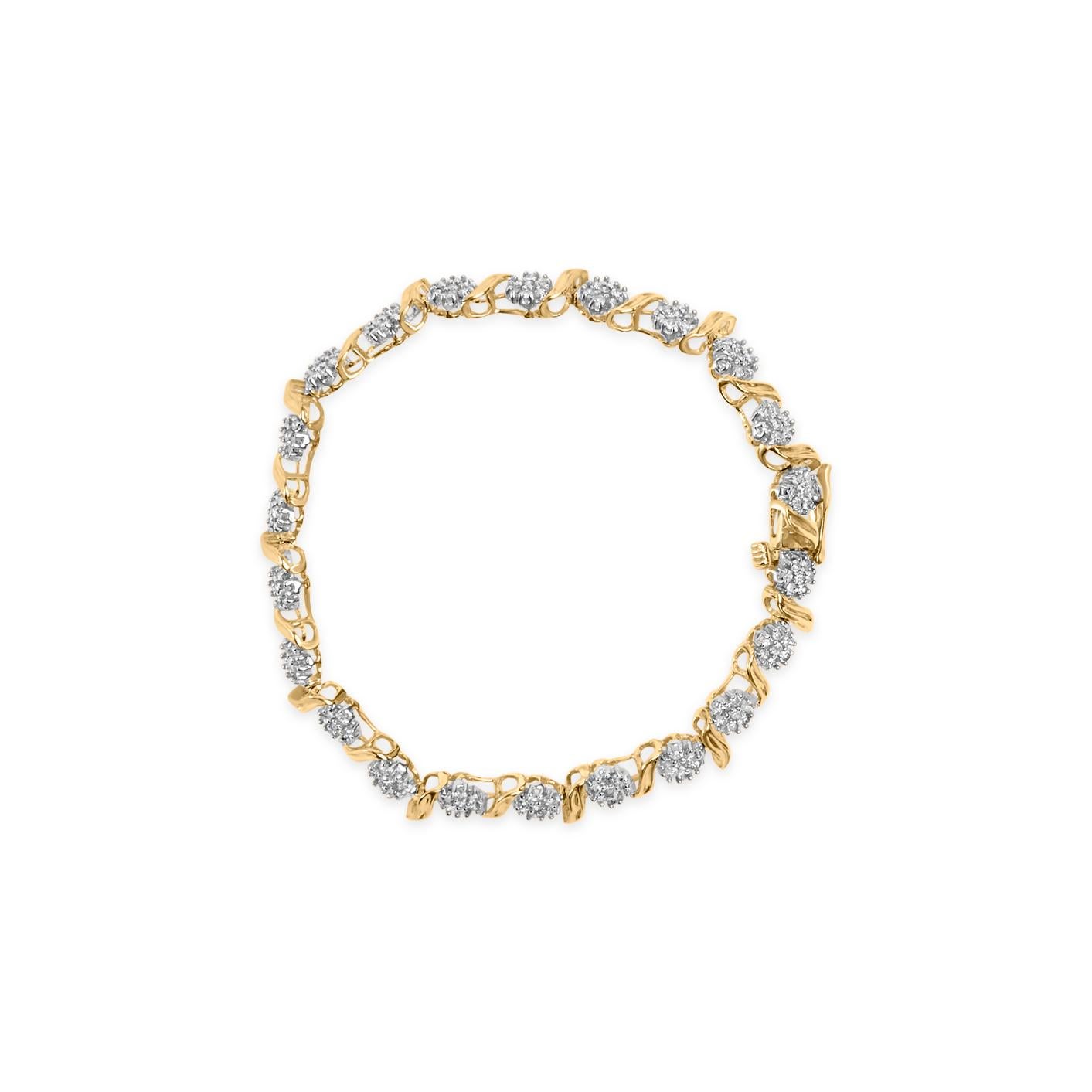 Moderne Bracelet grappe « S » en or jaune 10 carats avec diamants taille ronde de 2,00 carats en vente