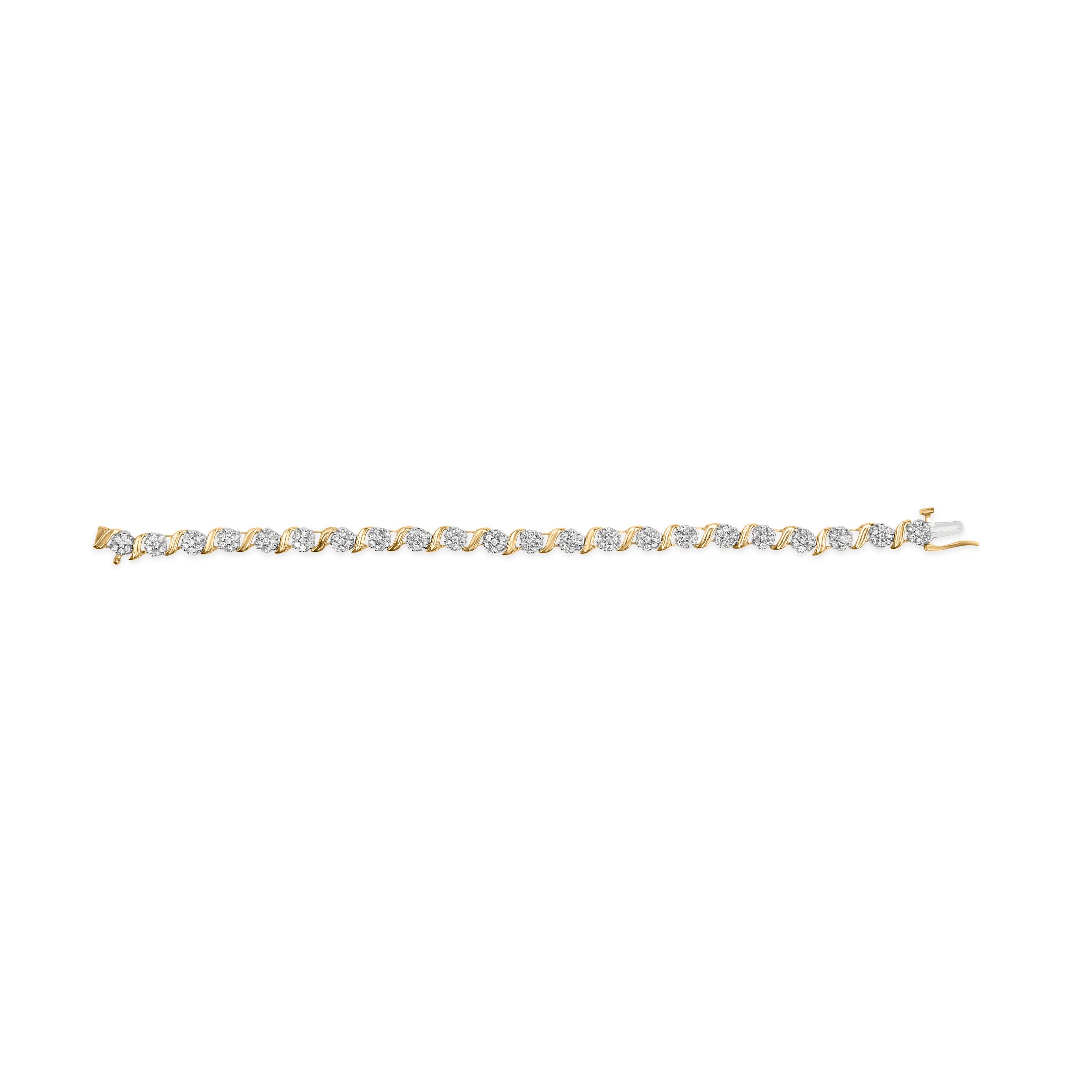 Taille ronde Bracelet grappe « S » en or jaune 10 carats avec diamants taille ronde de 2,00 carats en vente