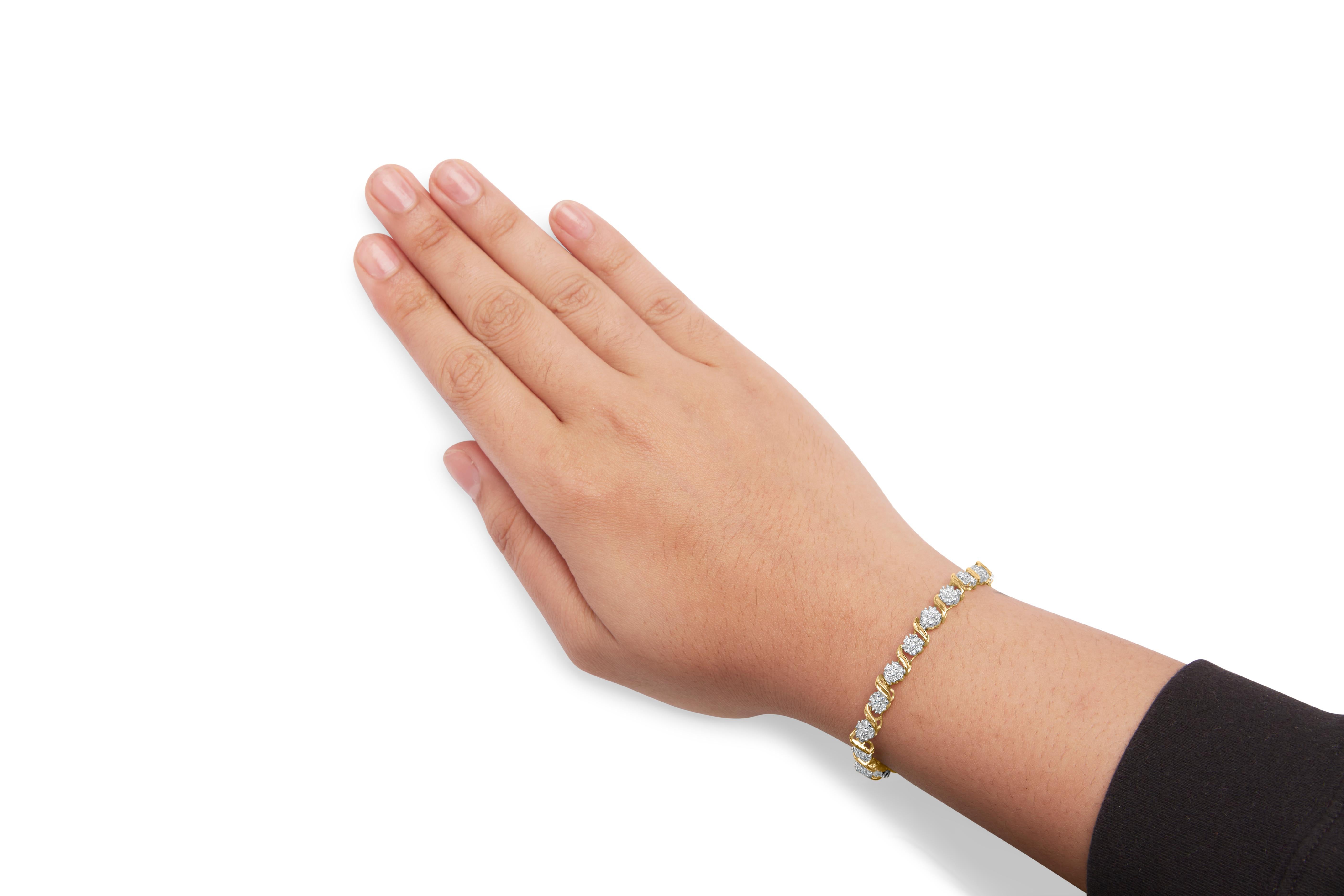 Bracelet grappe « S » en or jaune 10 carats avec diamants taille ronde de 2,00 carats Pour femmes en vente
