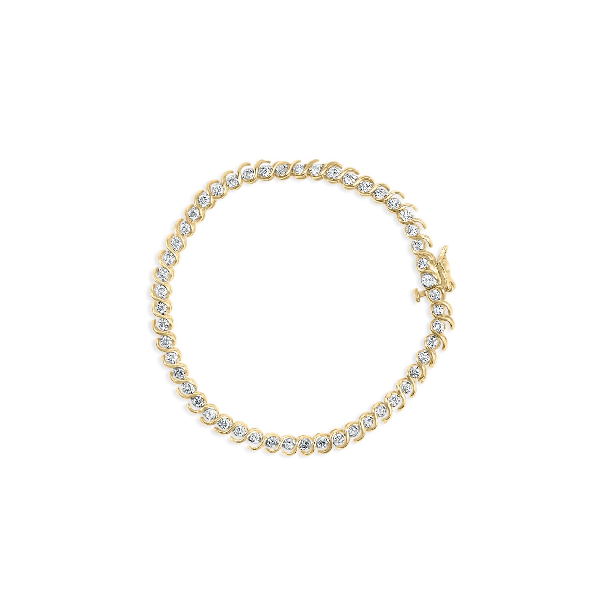 Pulsera de oro amarillo de 10 quilates con diamantes talla redonda de 2,00 qt y eslabón en S de 7 pulgadas Moderno