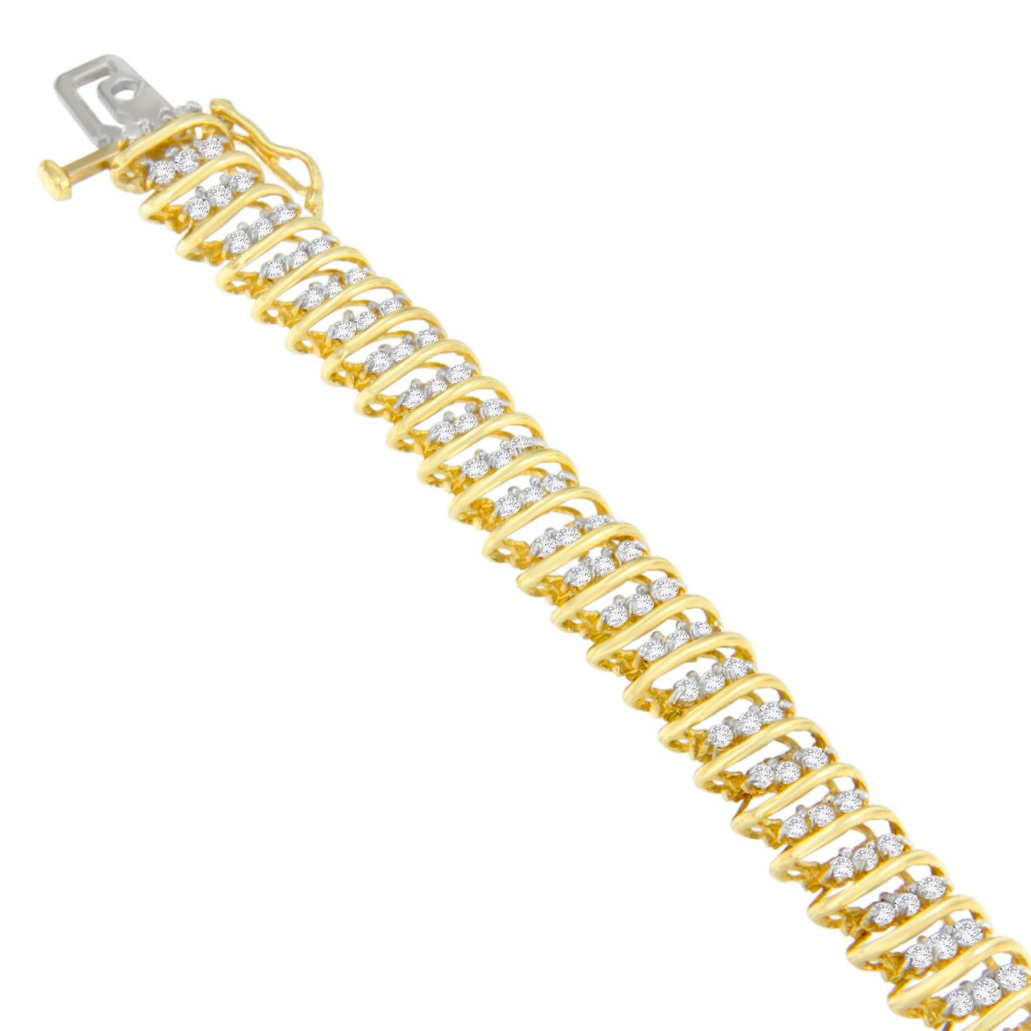 Round Cut 10K Yellow Gold 2.00 Carat Diamond Wrap and S Link Bracelet