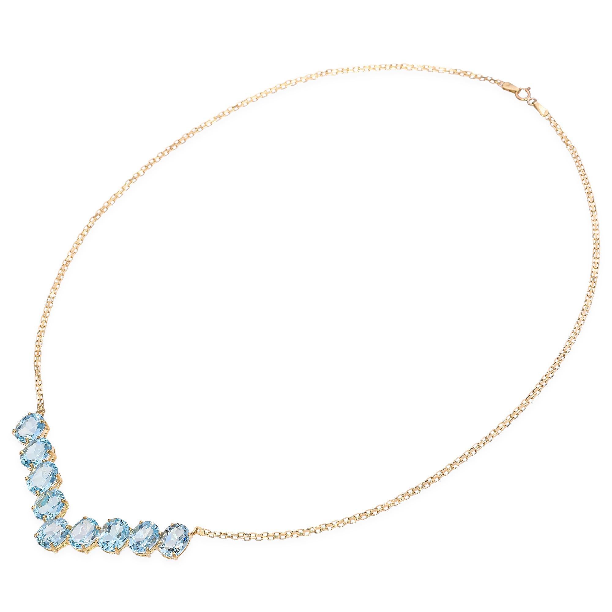 Contemporary 10K Yellow Gold 21.42 TCW Blue Topaz Necklace For Sale