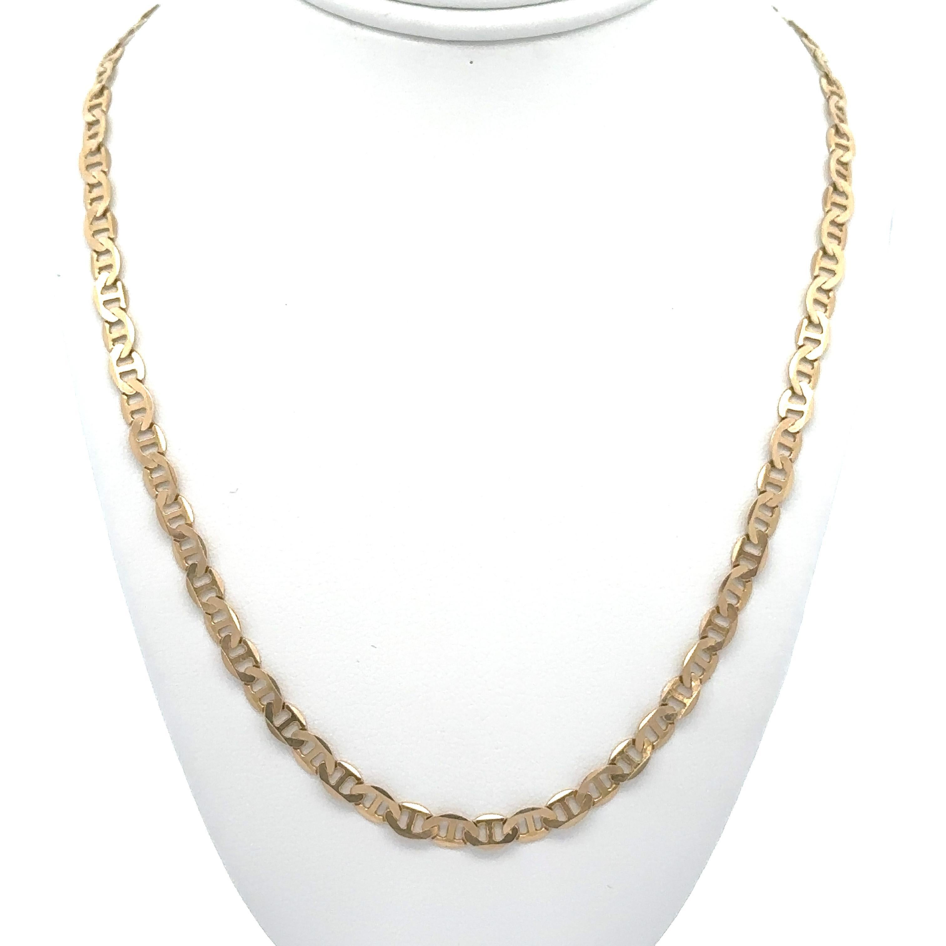 Material: Solid 10k Yellow Gold
Weight: 8.0 Grams 
Type: Flat Mariner Chain Link
Length: 25