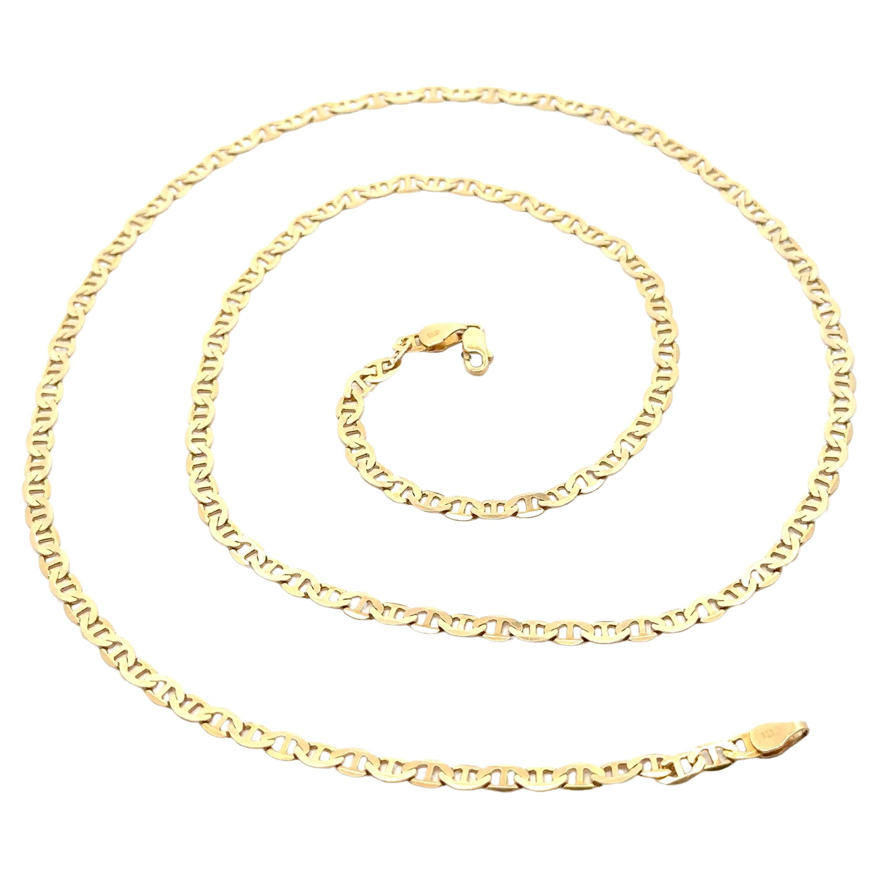 10k Yellow Gold 25" Flat Mariner Link Chain Necklace w/ Lobster Claw Clasp