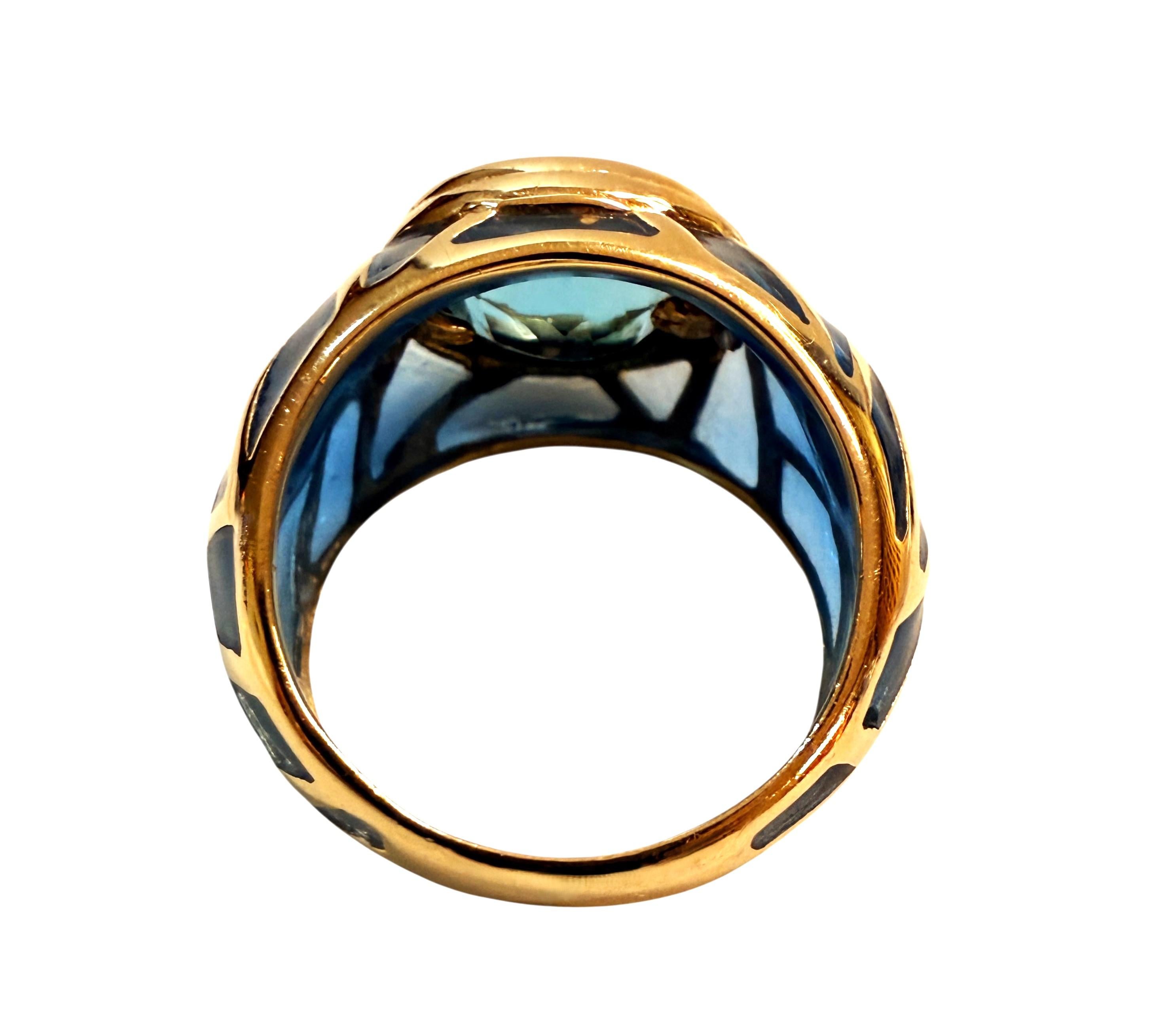 Anillo de oro amarillo de 10 quilates con topacio azul de Londres de 2,54 quilates y esmalte azul talla diamante Corte trillion en venta