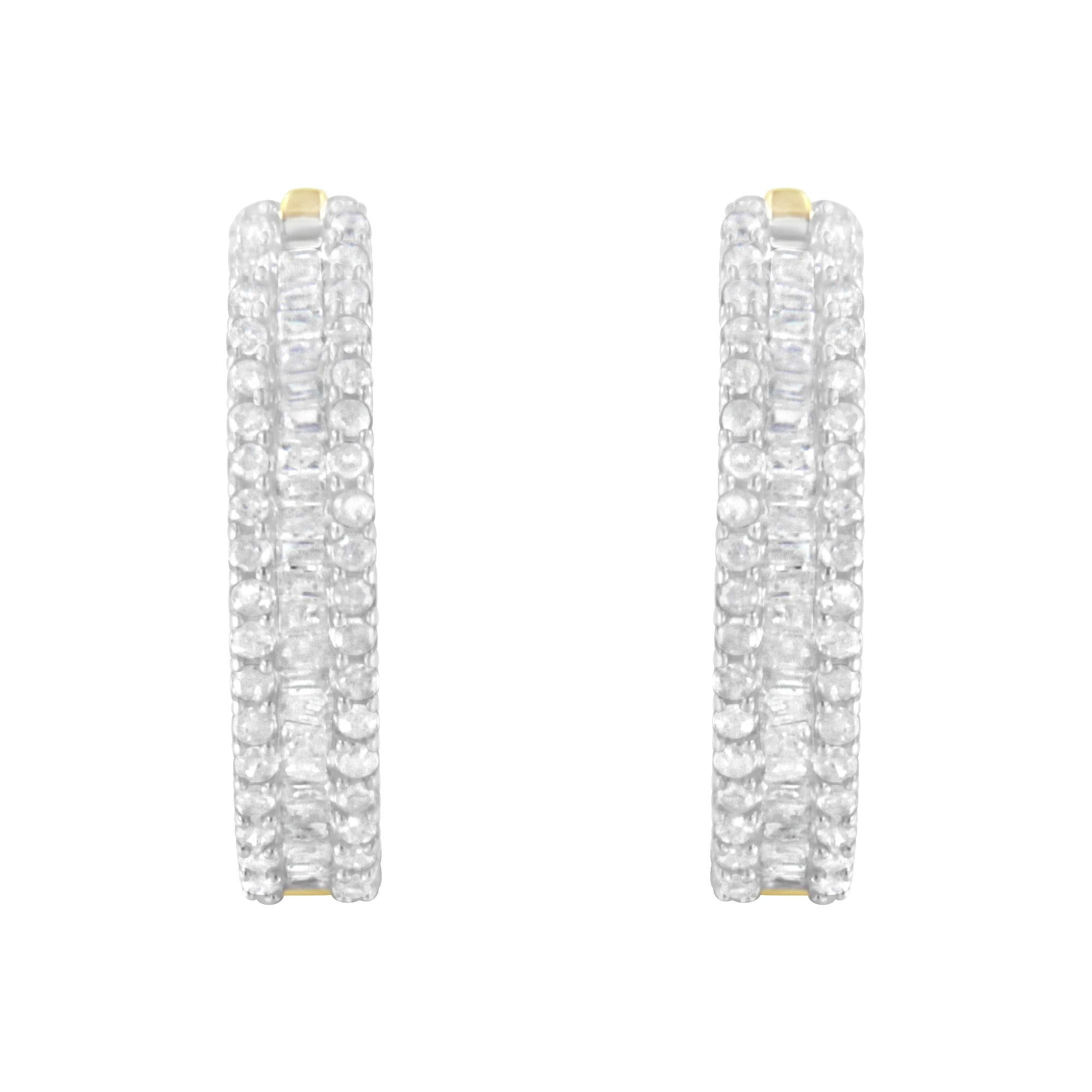 Contemporary 10K Yellow Gold 3/4 Carat Diamond Hoop Earrings For Sale