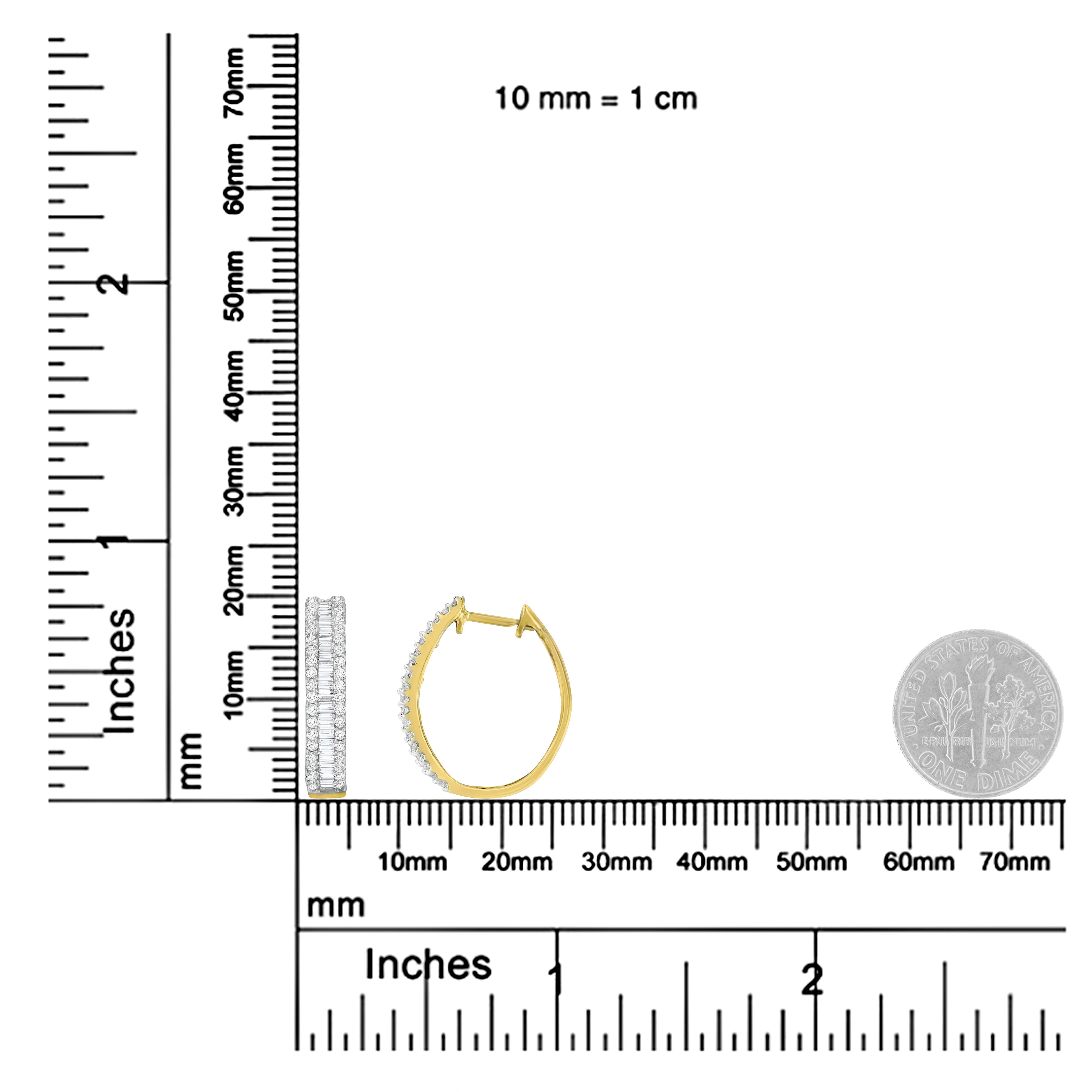 10K Yellow Gold 3/4 Carat Diamond Hoop Earrings In New Condition For Sale In New York, NY