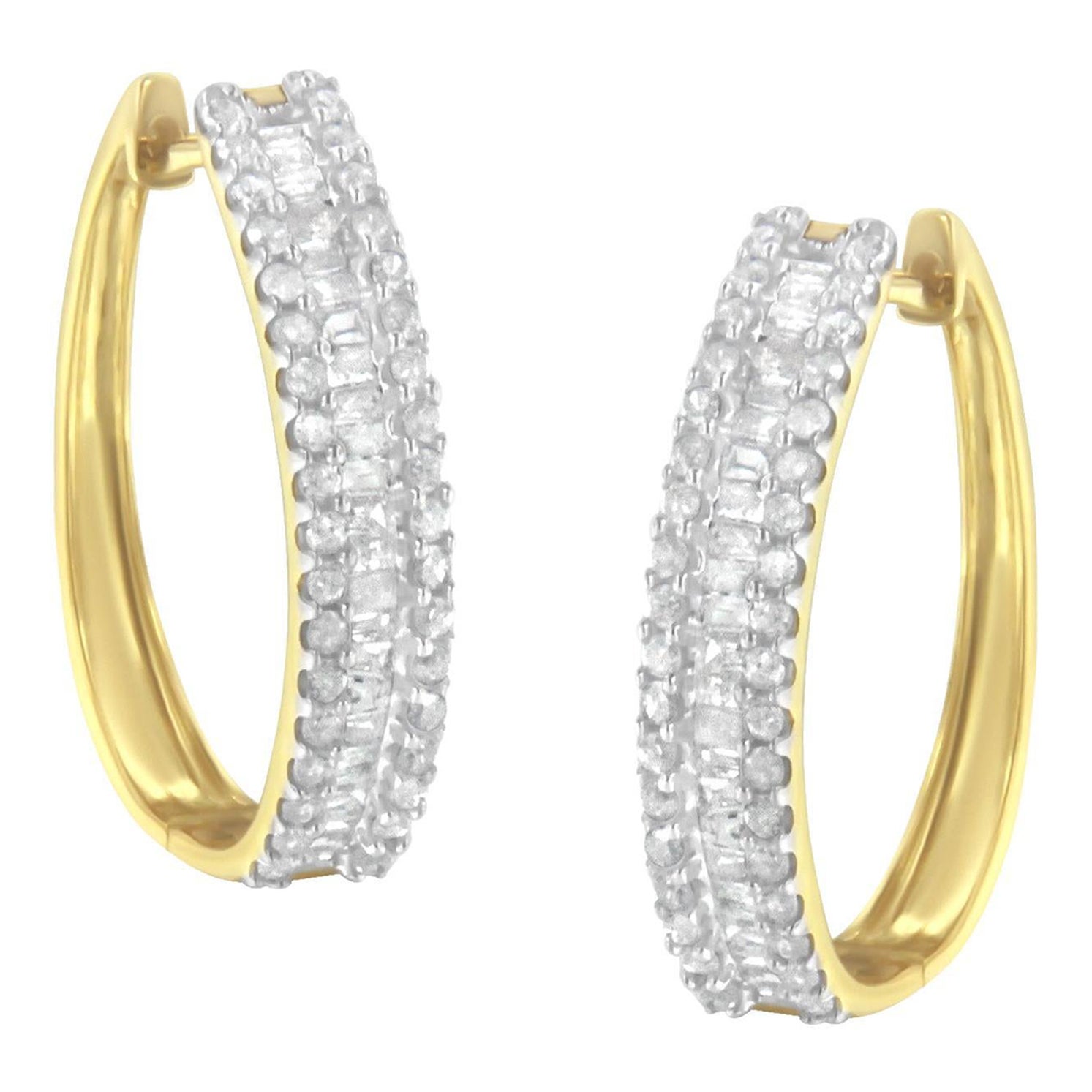 Orecchini a cerchio in oro giallo 10K con diamante da 3/4 carati