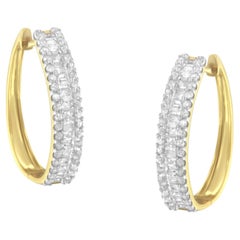 10K Yellow Gold 3/4 Carat Diamond Hoop Earrings