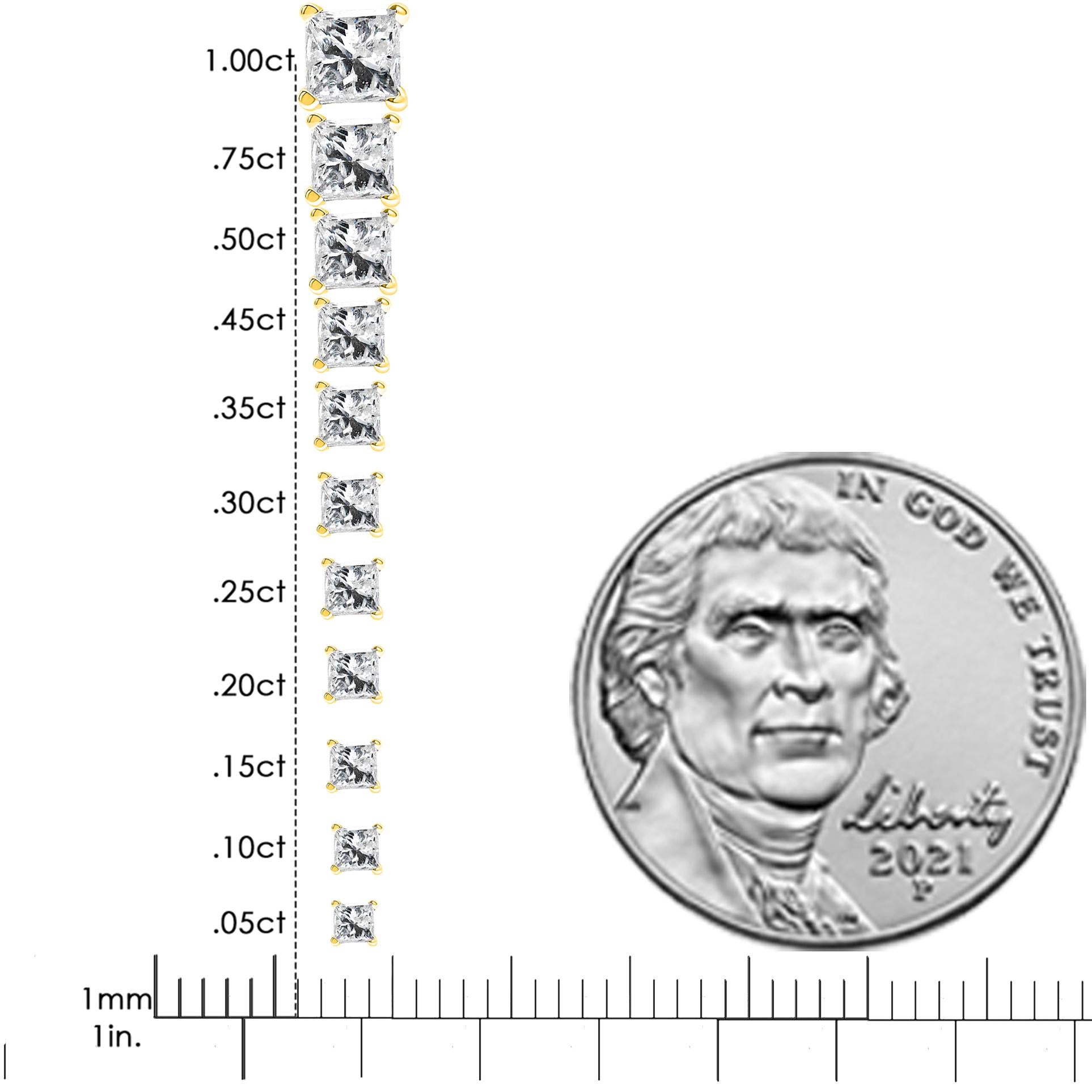 10K Gelbgold 3/4 Karat Quadratischer birnenförmiger farbloser Diamant Solitär-Ohrstecker Damen