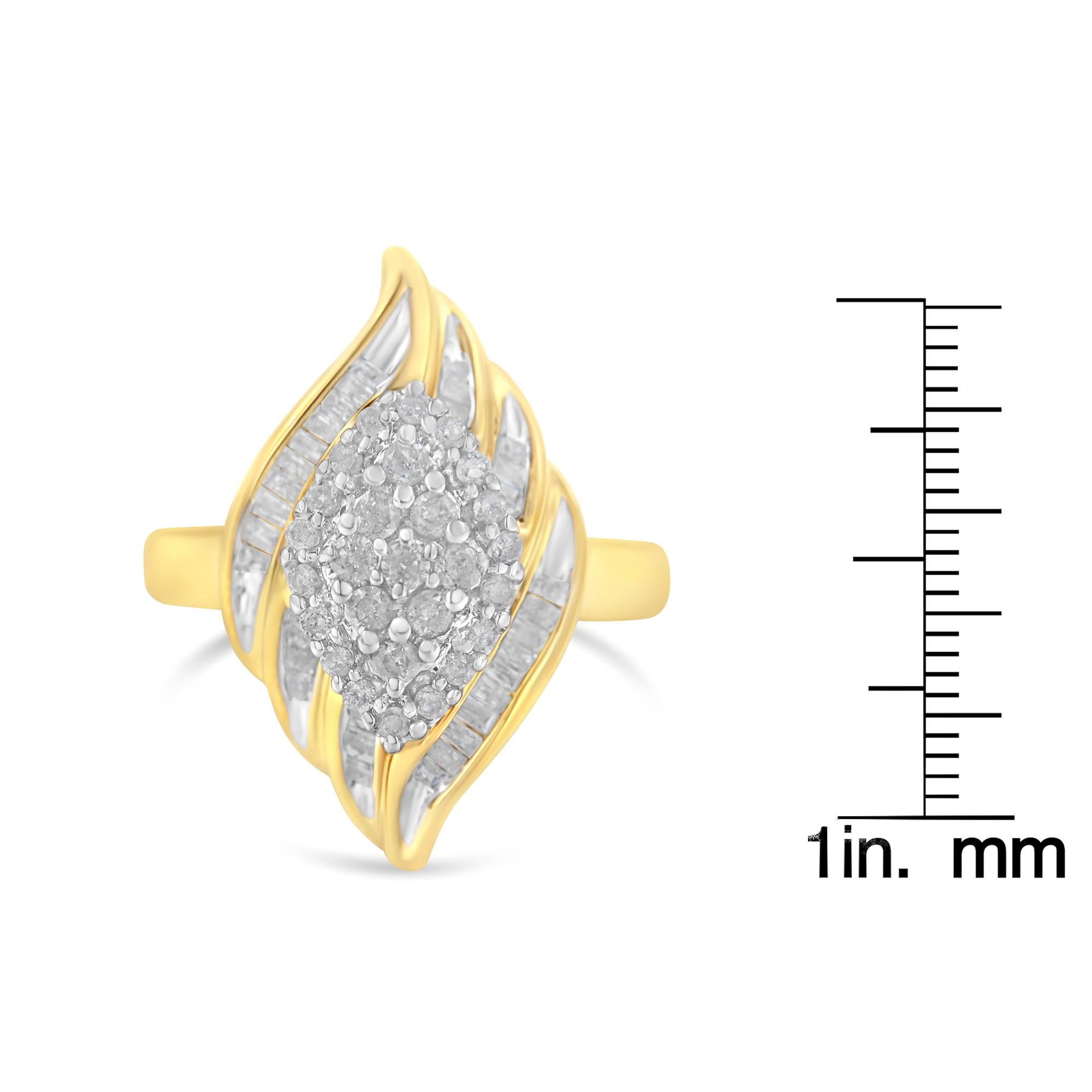 Women's 10K Yellow Gold 3/4 Cttw Diamond Cocktail Ring (I-J Color, I2-I3 Clarity) For Sale