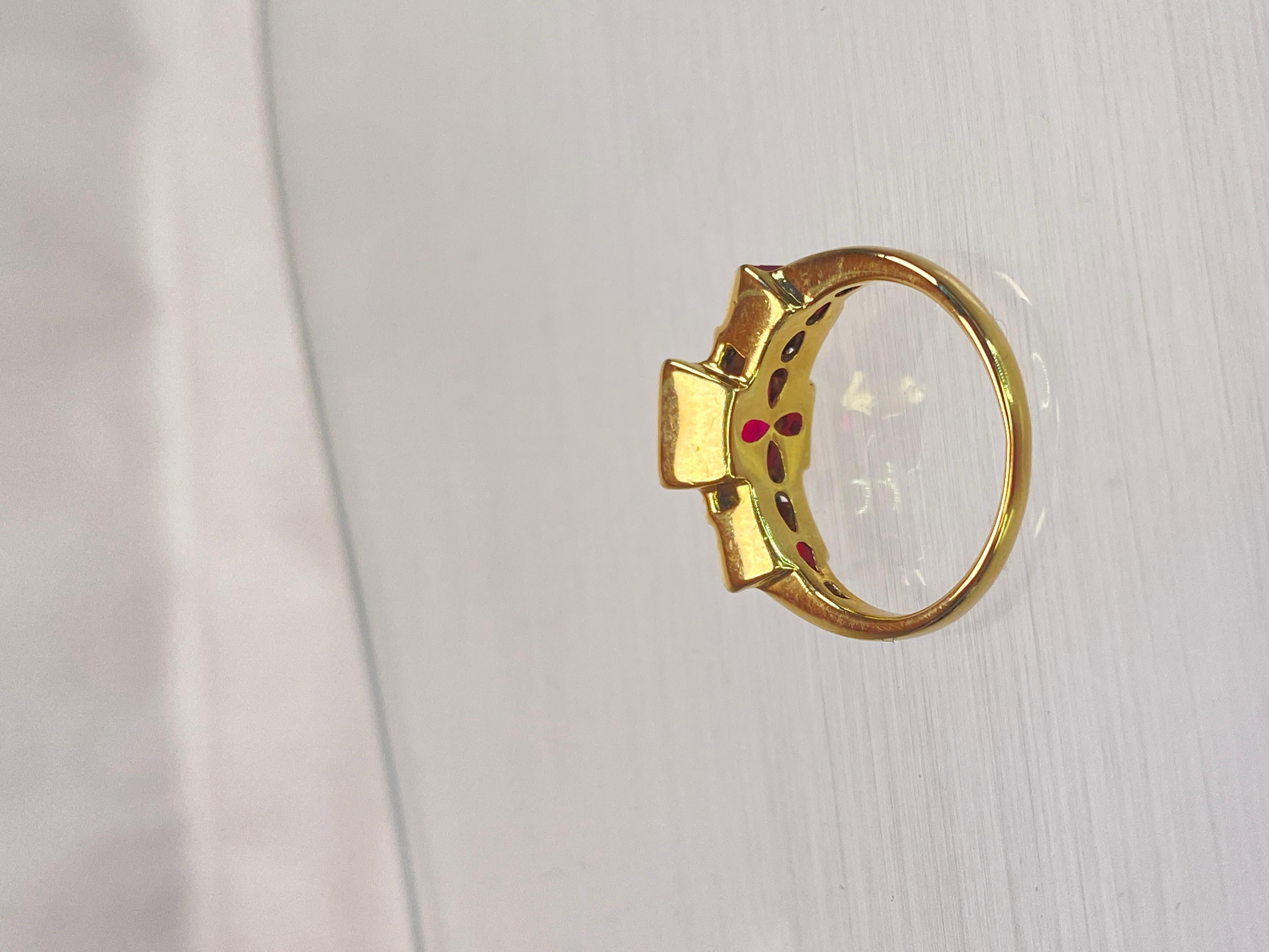 10K Yellow Gold 3 Carat Lab Princess Cut Ruby & Diamond 3 Stone Square Ring For Sale 2