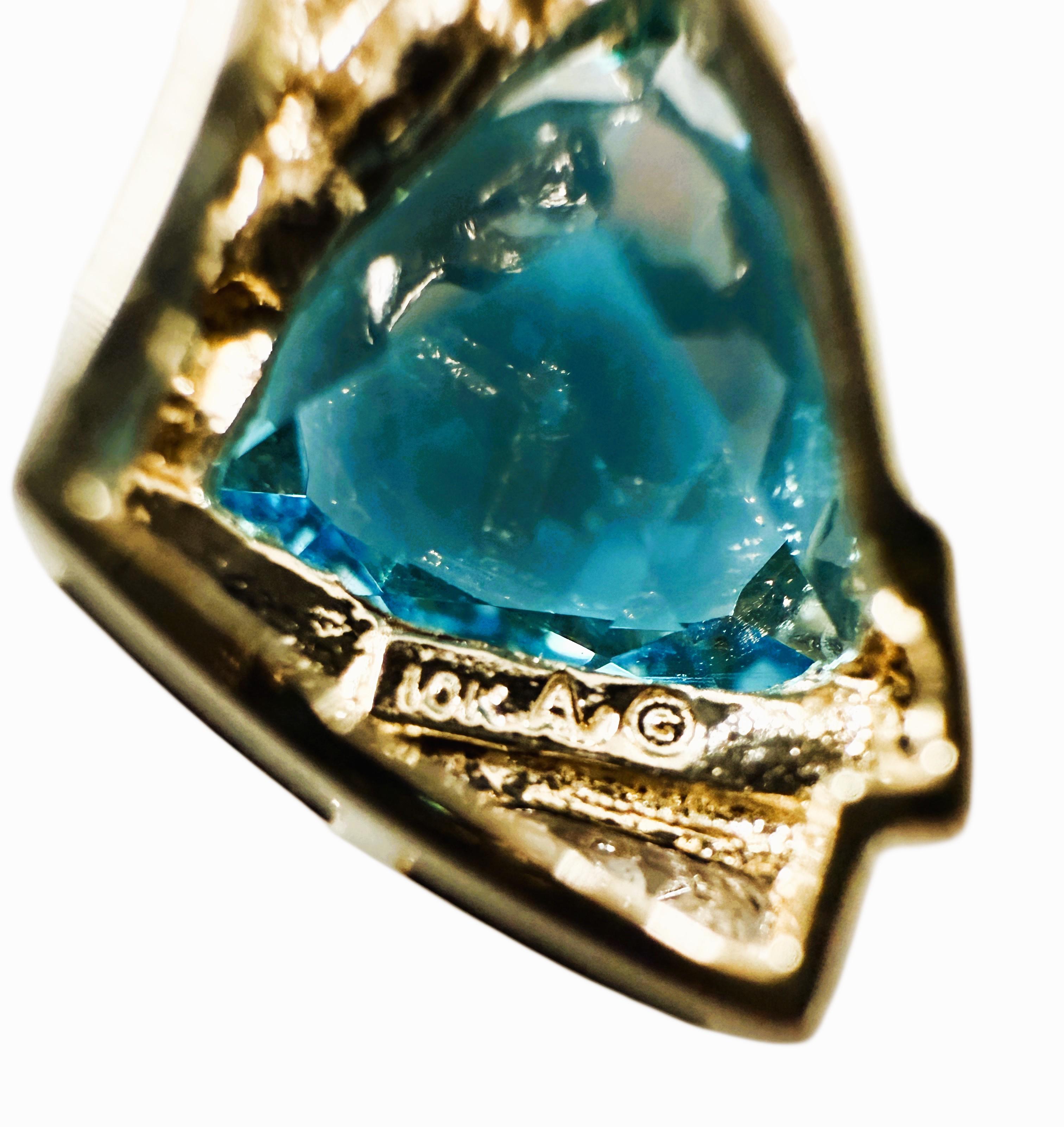 10k Gelbgold 3 Karat Blautopas mit Billionen-Schliff & Diamant-Anhänger Halskette im Angebot 5