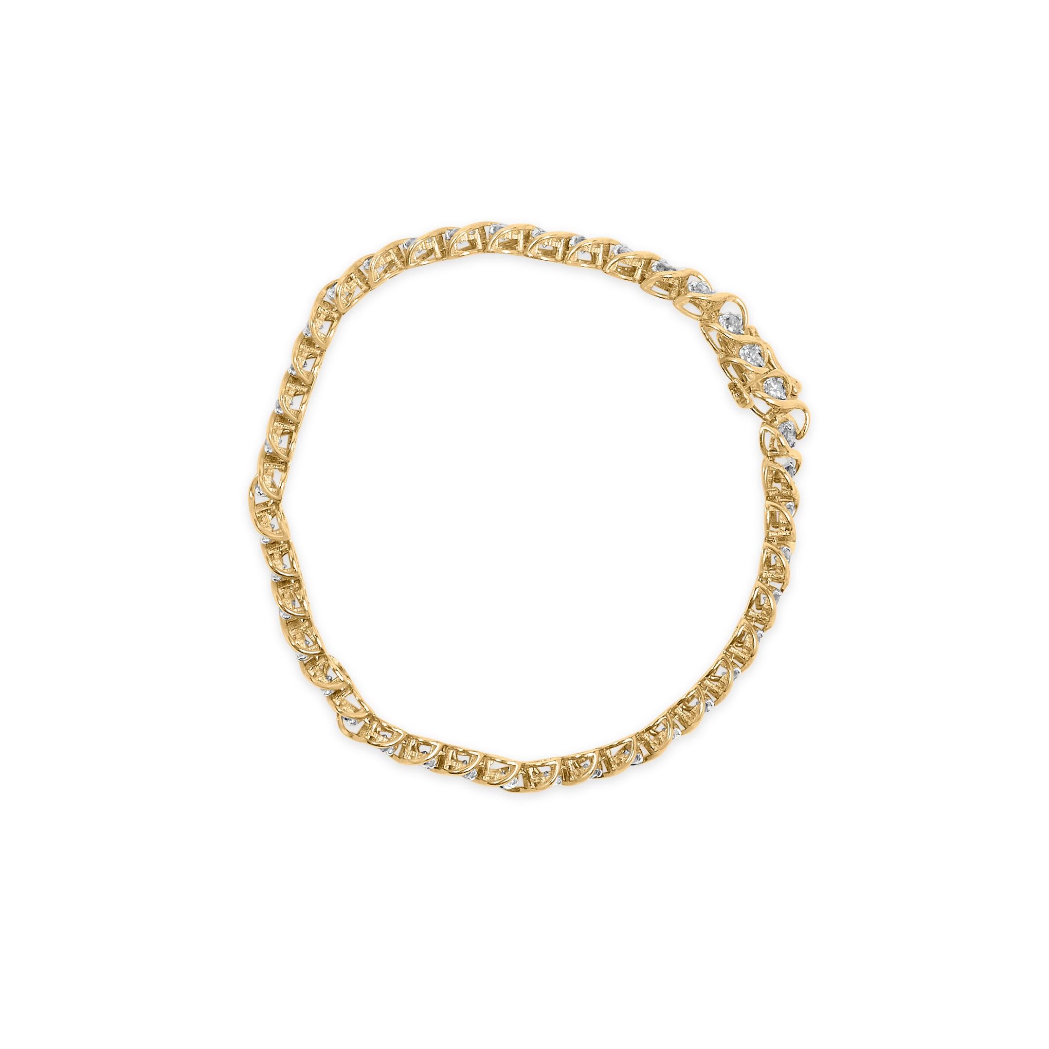 Moderne Bracelet en or jaune 10K à maillons en spirale et diamants de taille ronde 3 cttw 7.50