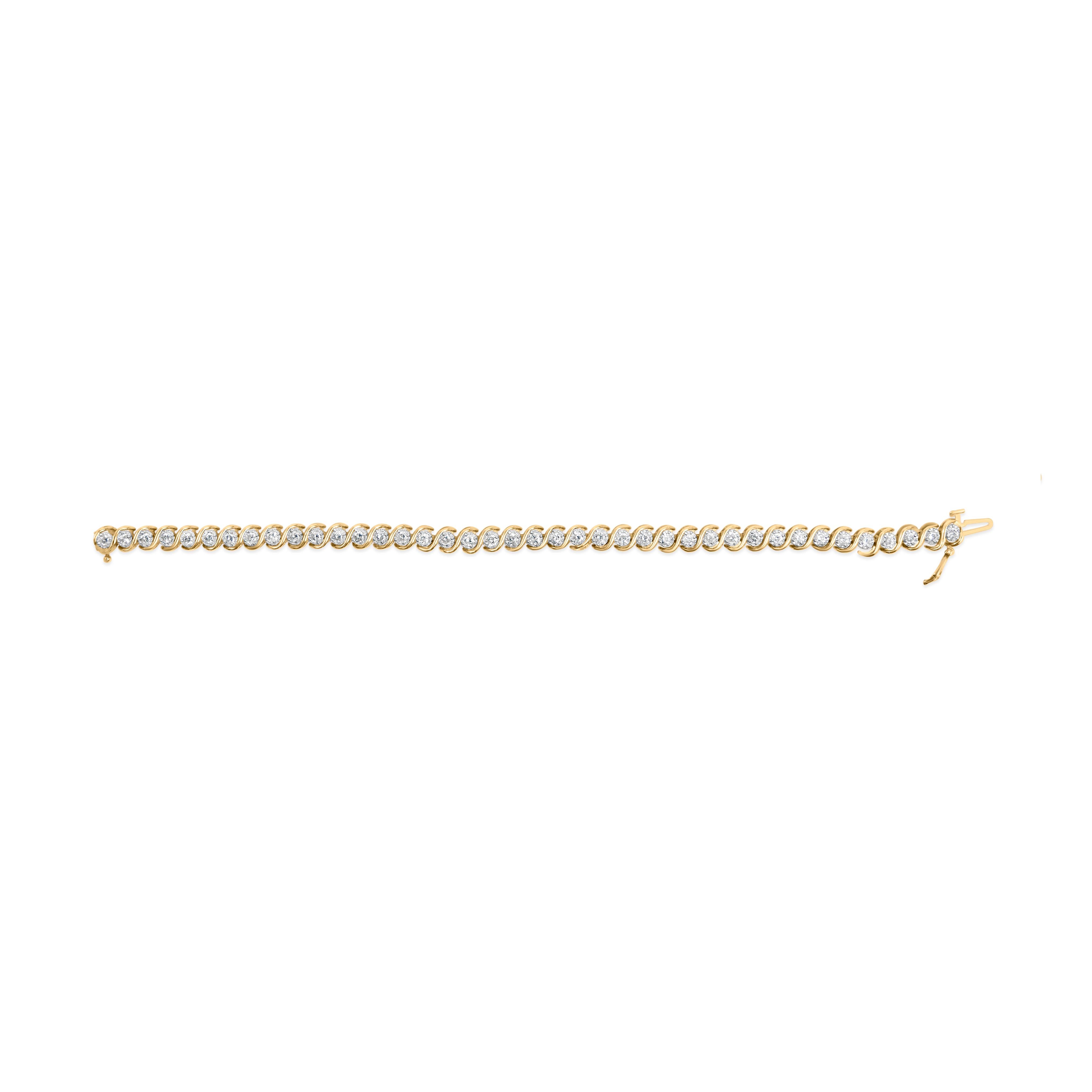 Taille ronde Bracelet en or jaune 10K à maillons en spirale et diamants de taille ronde 3 cttw 7.50