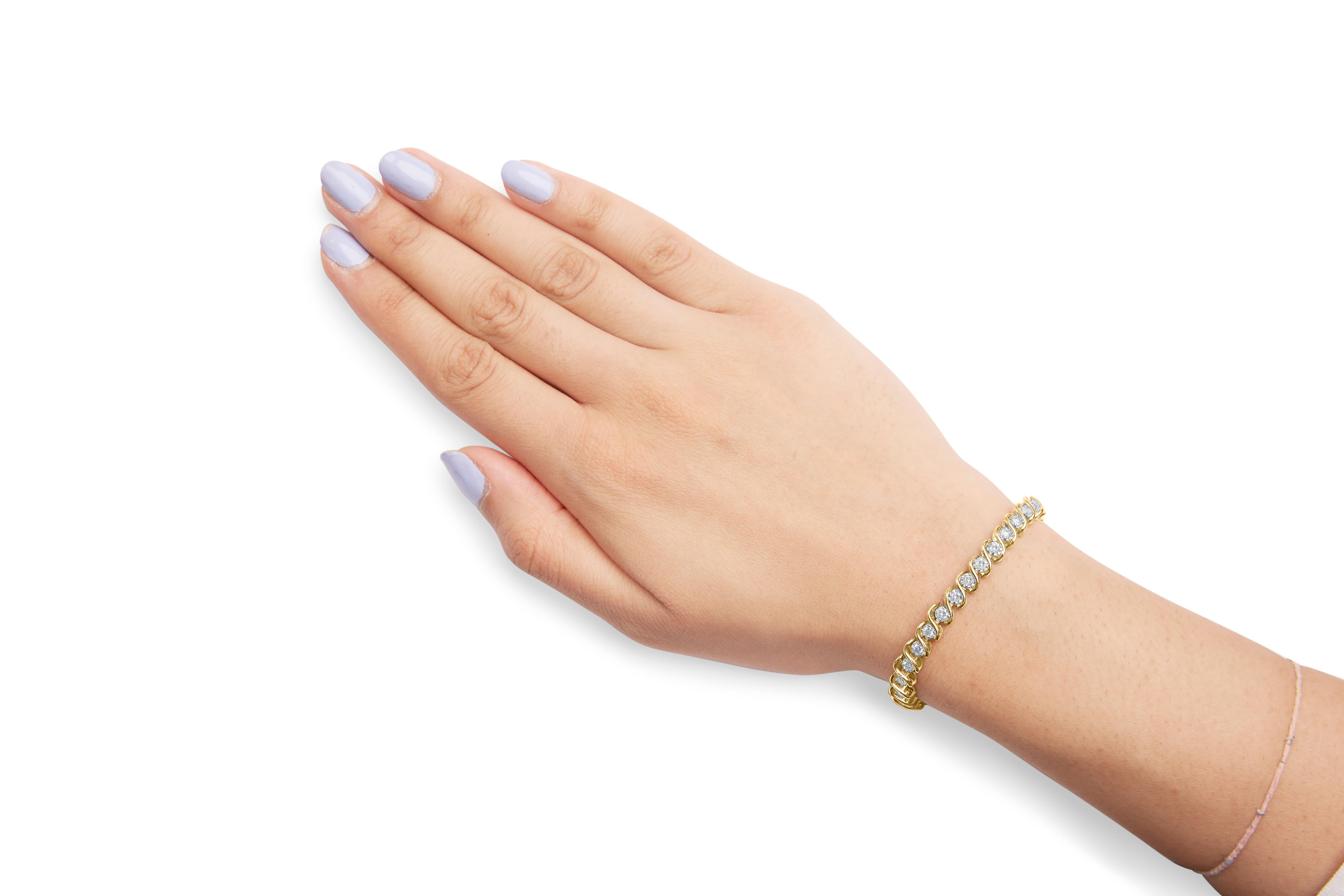 Bracelet en or jaune 10K à maillons en spirale et diamants de taille ronde 3 cttw 7.50