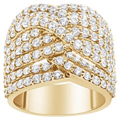 10K Yellow Gold 3.0 Carat Diamond Eight-Row Bypass Crossover Statement Band Ring
