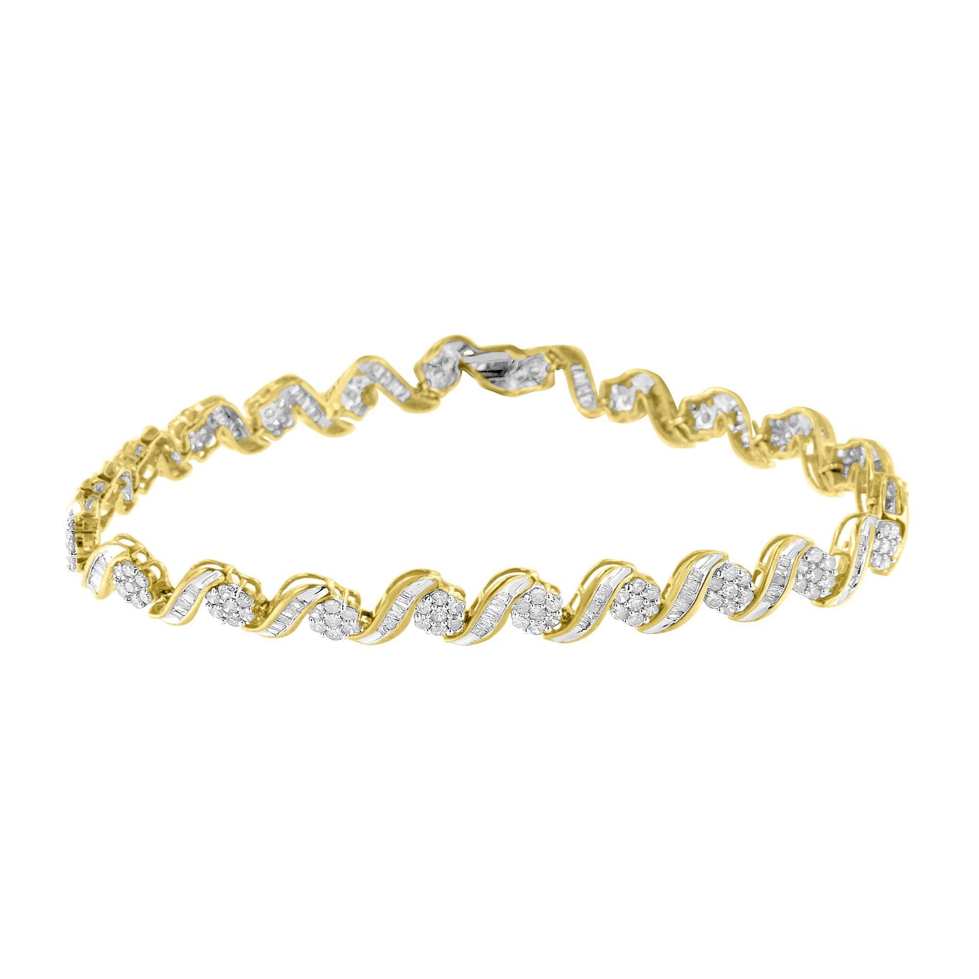 Introducing a truly enchanting piece that will captivate all eyes - a 10k Yellow Gold Diamond Floral Link Bracelet. Crafted with exquisite attention to detail, this bracelet features a mesmerizing array of 264 natural diamonds, totaling an