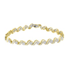10k Yellow Gold 3.0 Carat Round-Cut & Baguette-Cut Diamond Floral Link Bracelet