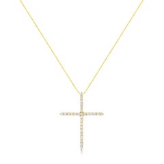 10K Yellow Gold 3.0 Carat Round-Cut Diamond Cross Pendant Necklace