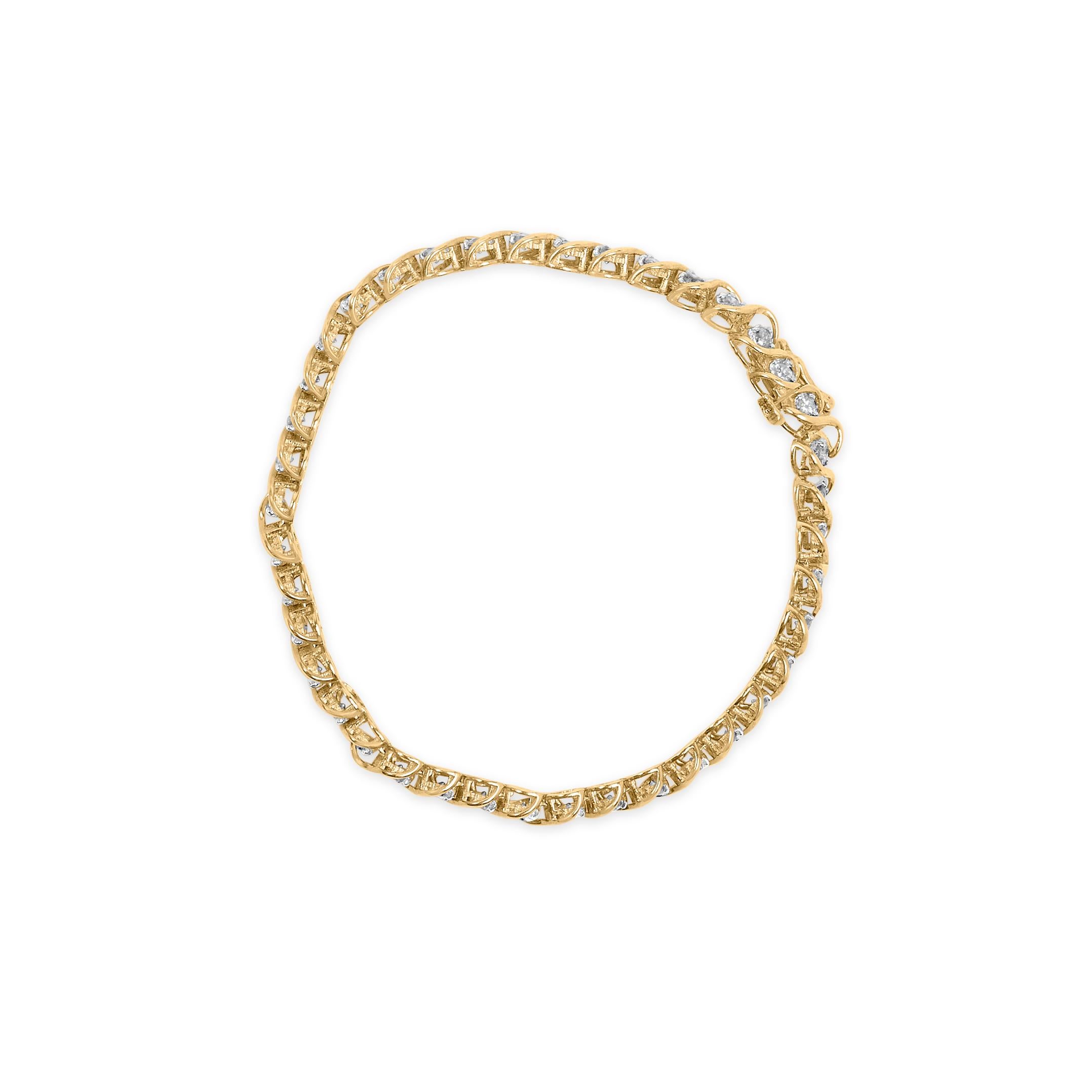Moderne Bracelet en or jaune 10K à maillons en spirale et diamants ronds de 3,0 carats 7,50 en vente