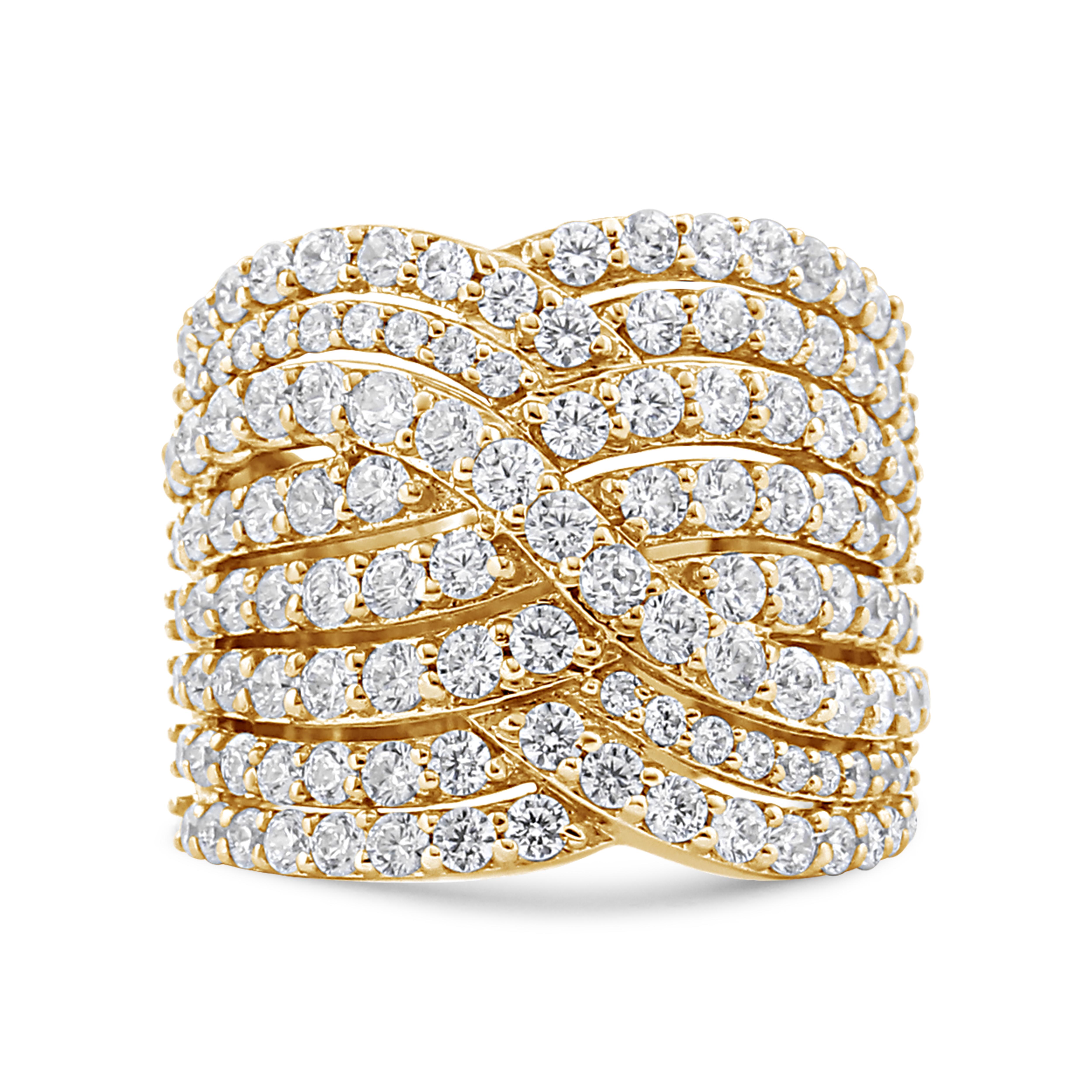 En vente :  Bague en or jaune 10K 3.0 Cttw Diamond Eight-Row Bypass Crossover Statement Band 2