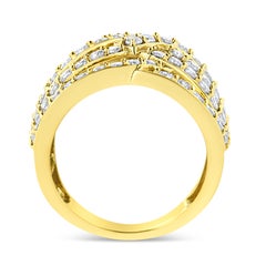 10K Yellow Gold 3.00 Carat Diamond Multi Row Bypass Wave Cocktail Band Ring
