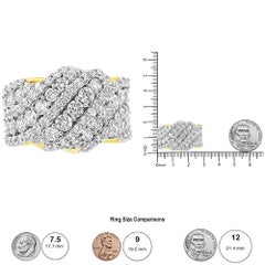 10K Yellow Gold 3.00 Cttw Diamond Multi Row Cluster Band Ring