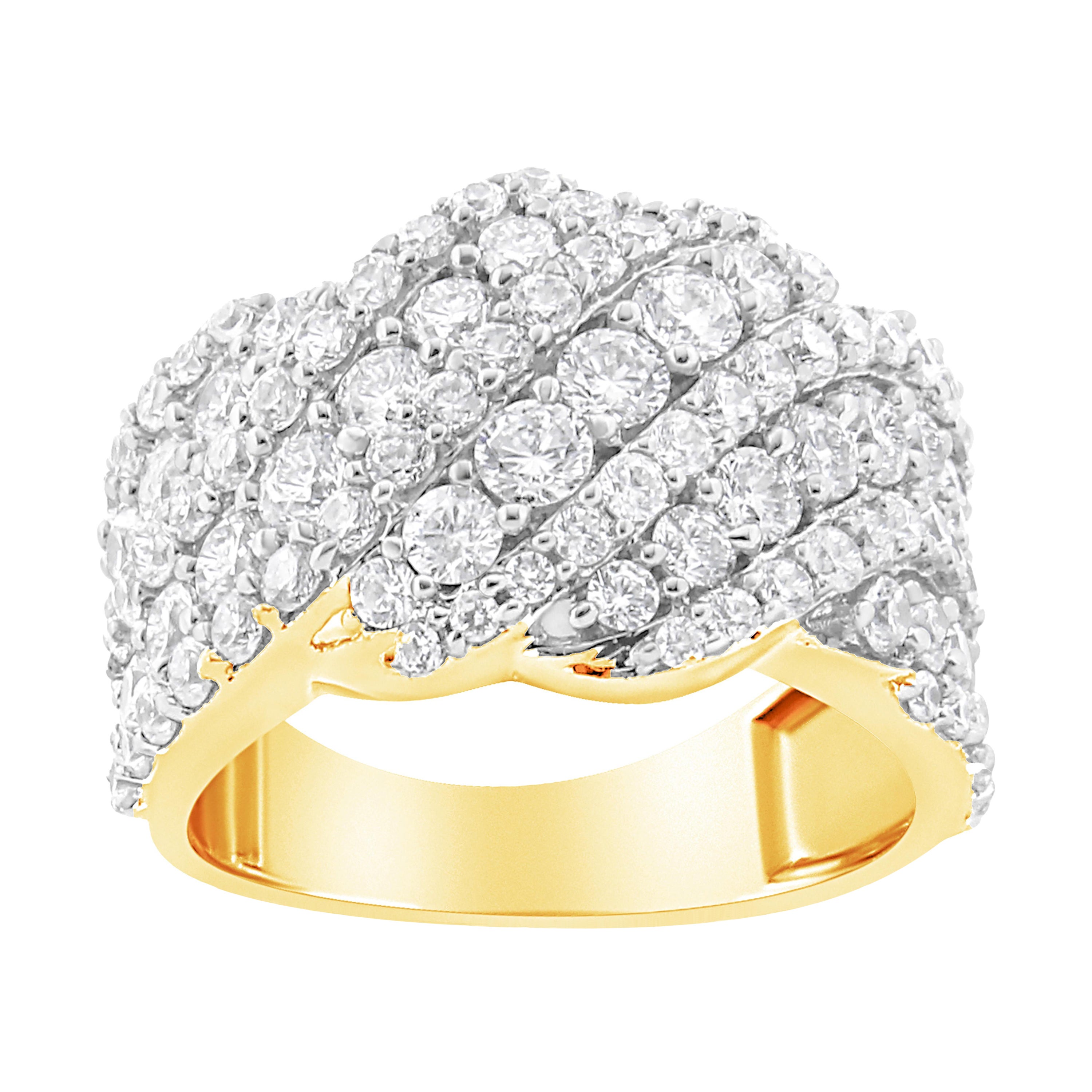 Anillo de oro amarillo de 10 quilates de 3,00 quilates de diamantes en racimo de varias filas